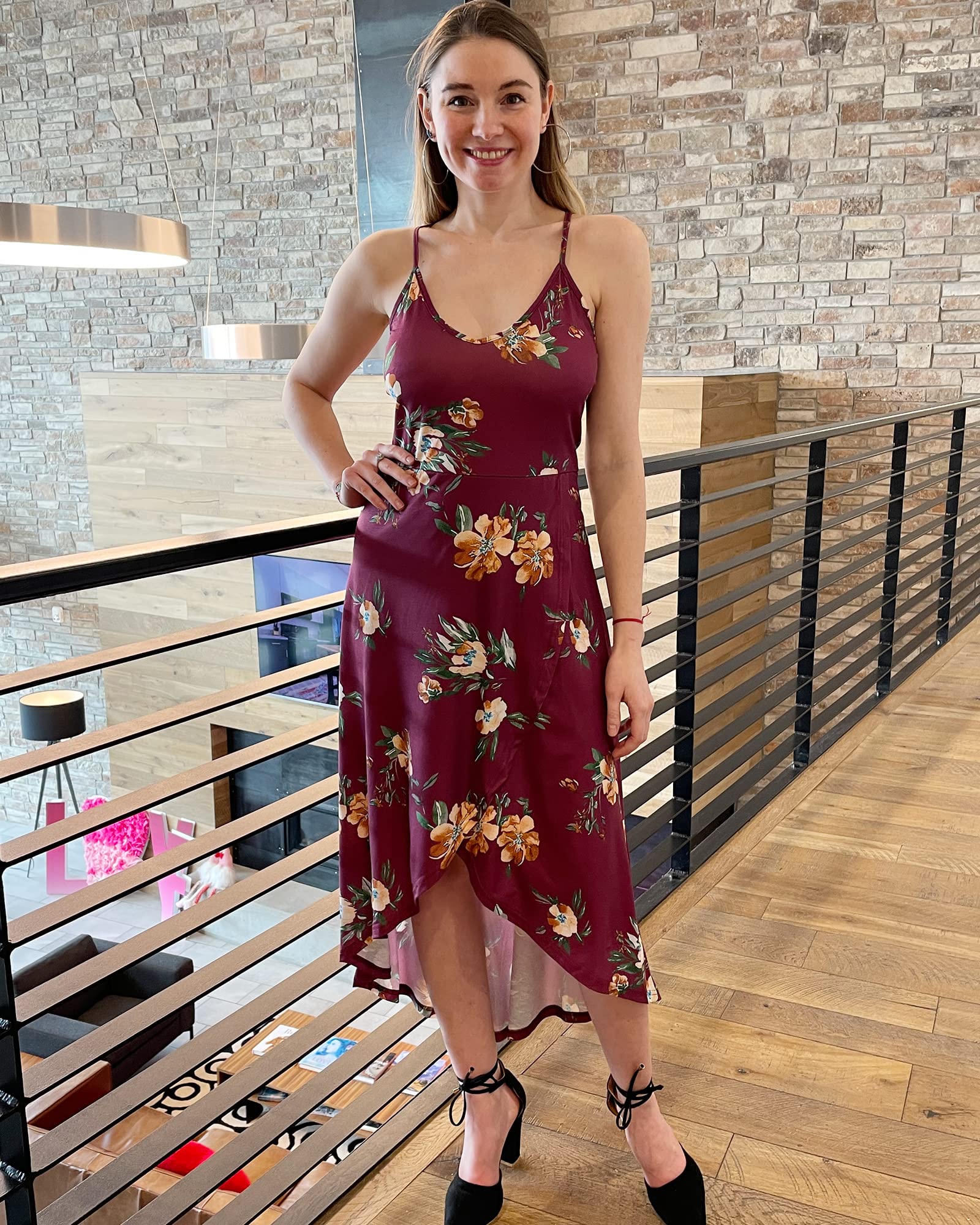 KILIG Women's V Neck Sleeveless Floral Maxi Dress - Asymmetrical Patchwork Summer Sundress for Casual Wear, Beach Vacation & Outdoor Date Night
