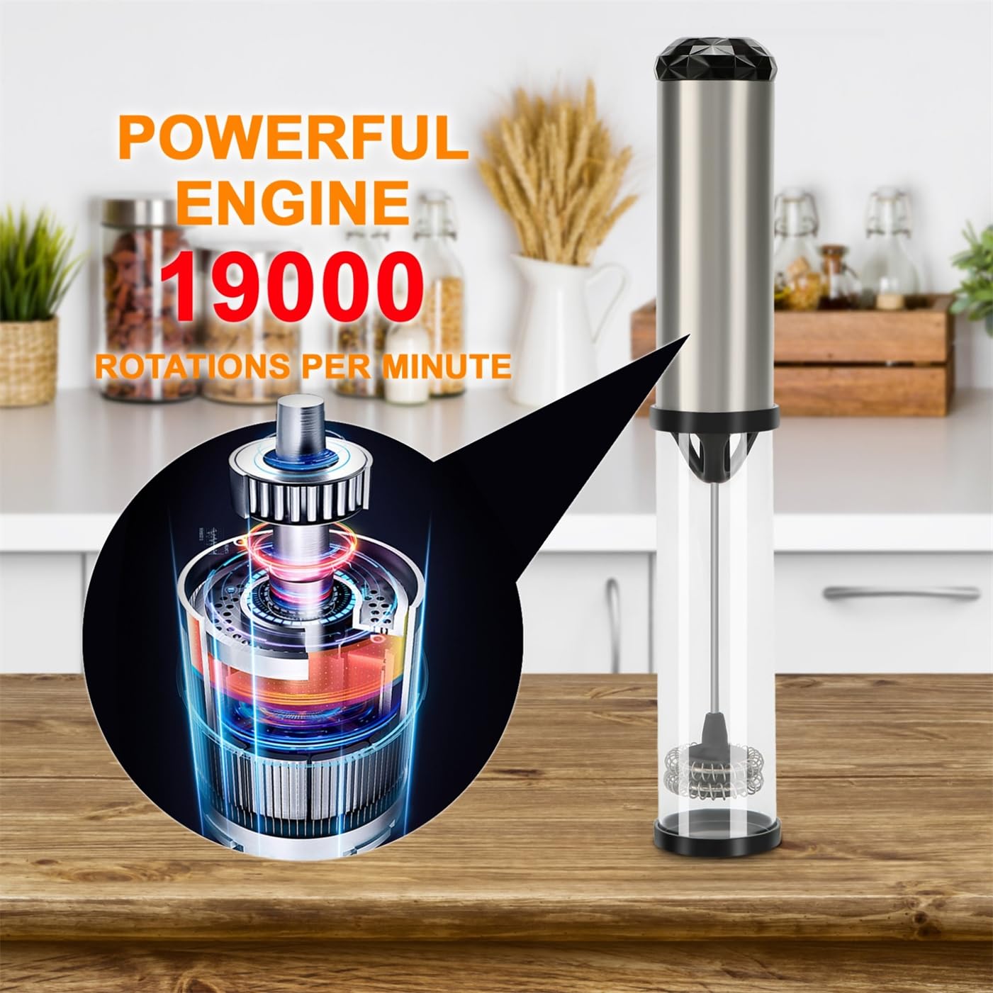 Rechargeable Handheld Milk Frother - Electric Whisk & Frother Wand for Coffee, Matcha, Latte, Cappuccino | Perfect for Home, Office & Cafe Use