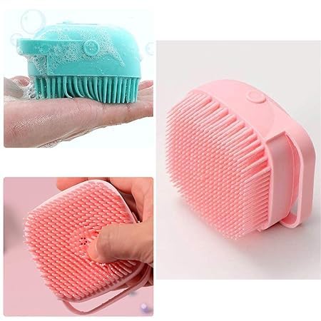 Soft Silicone Bath Brush with Hooks - Gentle Baby Shower & Skin Massage Scrubber - Can Be Filled with Shampoo - Multi-Color (2 Pack) - Perfect for Newborn Care & Relaxing Bath Time