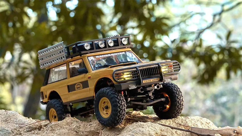 FMS FCX24M 1/24 Scale 4WD RC Rock Crawler Truck - Licensed Range Rover Camel Trophy Edition with LED Lights | 2.4G Remote Control Off-Road Vehicle for Indoor/Outdoor Crawling & Trail Adventures