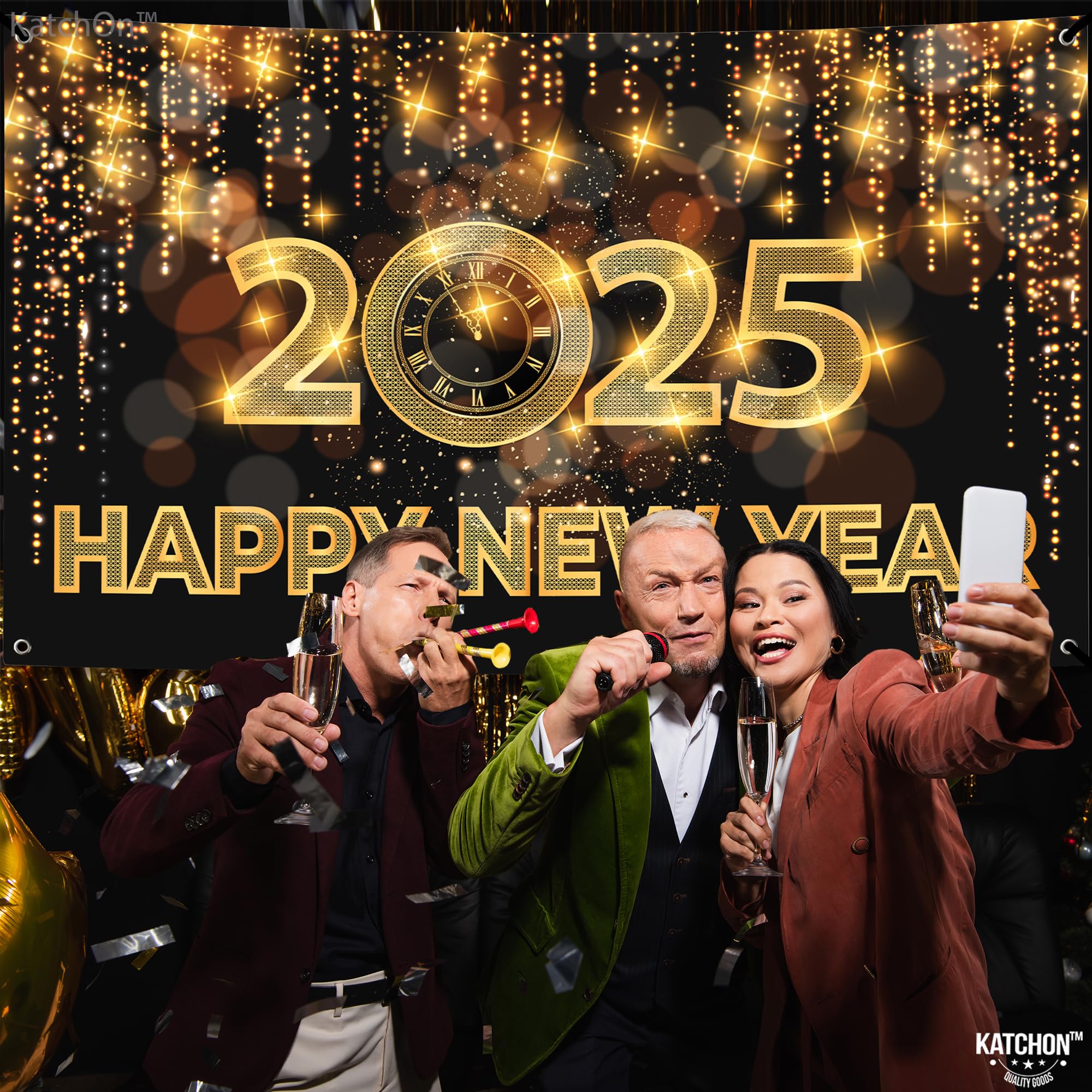 KatchOn 2025 New Year Banner - 72x44 Inch Large NYE Backdrop | Happy New Year Decorations & Party Supplies for 2025 | Perfect for New Year's Eve Celebrations, Home Decor, and Photo Booths