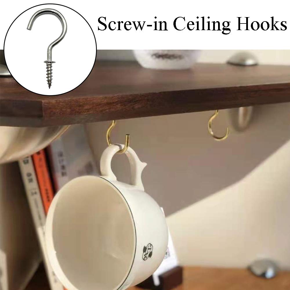 50 Pcs Nickel Plated Screw-in Ceiling Hooks - 1 Inch Silver Cup Hooks for Cabinet, Shelf & Home Organization | Perfect for Hanging Plants, Lights & Decor
