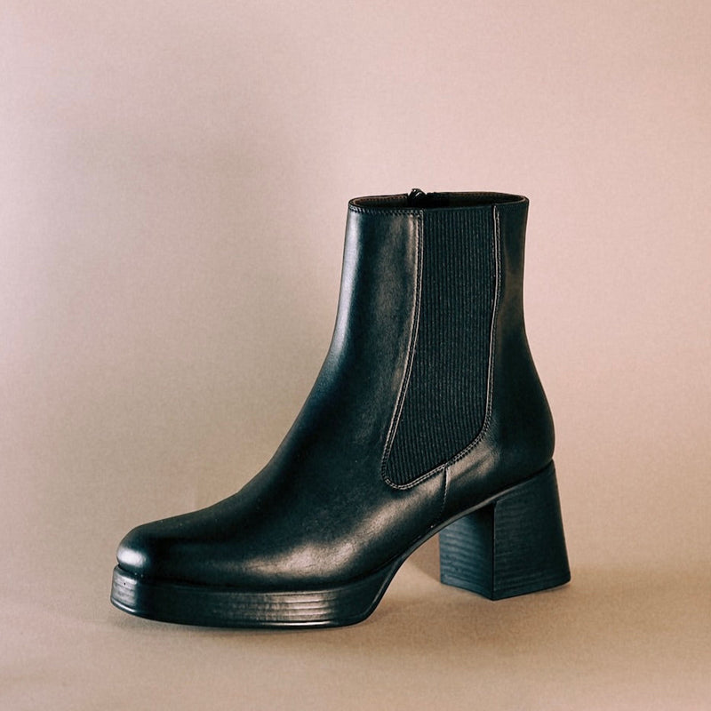 Bhava Brooklyn Platform Boots for Women - Black Chunky Heel Ankle Boots | Stylish & Comfortable for Fall, Winter & Everyday Wear