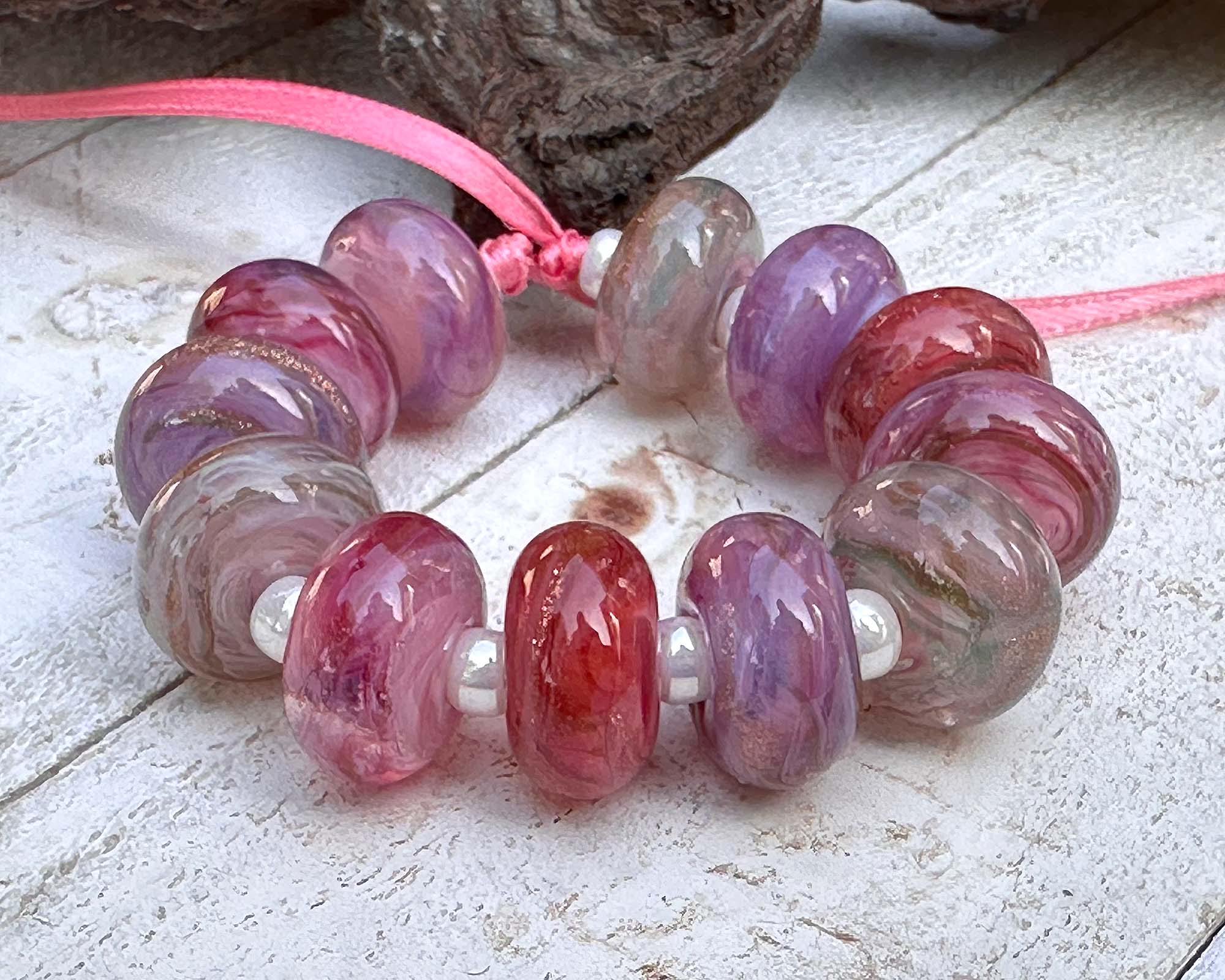 12 Pink Swirl Mix Lampwork Glass Beads for Jewelry Making - DIY Bracelets, Necklaces & Craft Projects (SRA Certified)