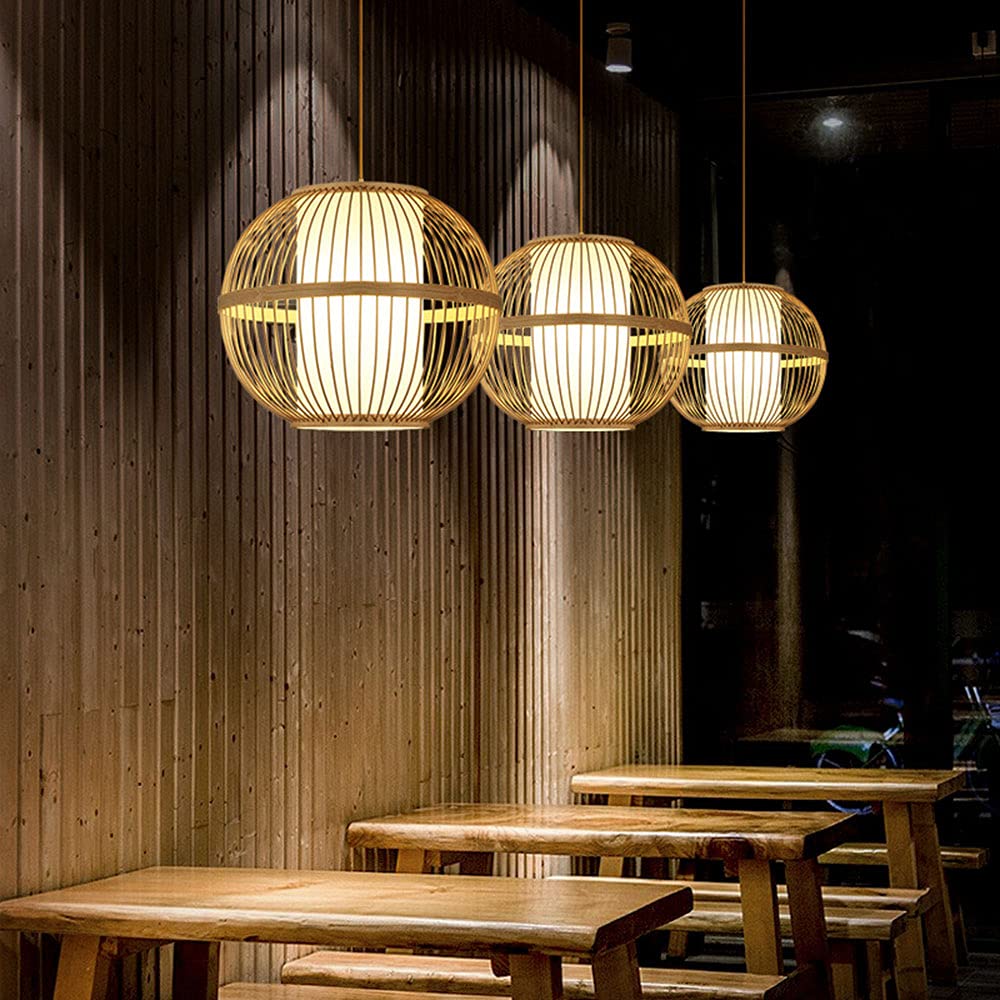 Rustic Asian Teahouse Chandelier - Handmade Bamboo Globe Pendant Light with E27 Socket, Pastoral Lighting Fixture for Cafe, Bar & Restaurant - Perfect for Zen Decor, Boho Interior Design and Asian-Themed Spaces