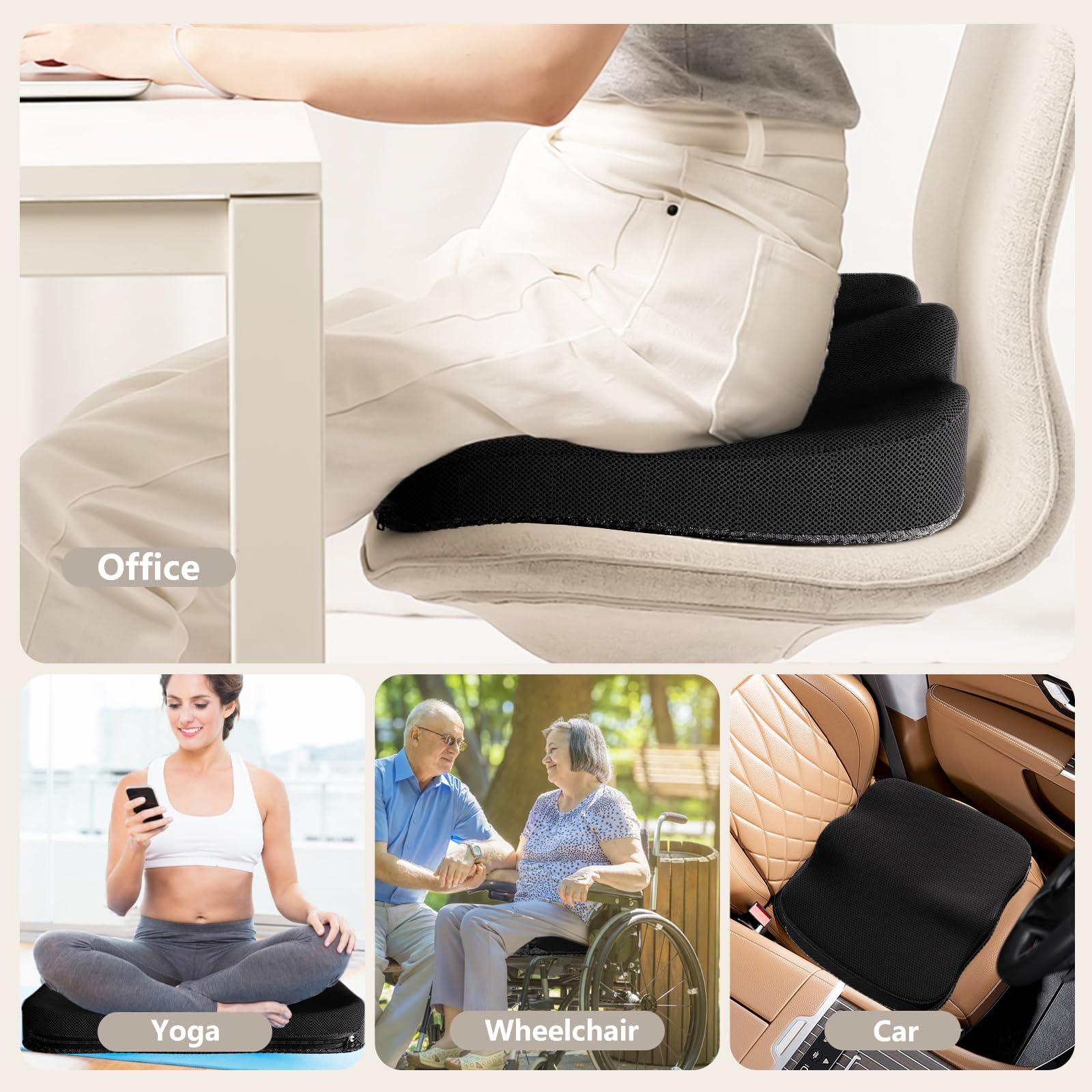 3.54in Thick Ergonomic Gel Seat Cushion for Office Chairs - Pressure Relief for Sciatica, Back Pain & Pressure Sores - Comfortable Wheelchair & Car Seat Pad - Perfect for Long Work Hours, Driving & Home Office Use