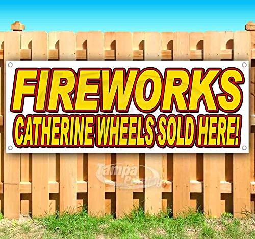 13 oz Heavy-Duty Vinyl Fireworks Catherine Wheels Banner - Single-Sided with Metal Grommets | Non-Fabric | Perfect for Outdoor Firework Displays & Party Decorations