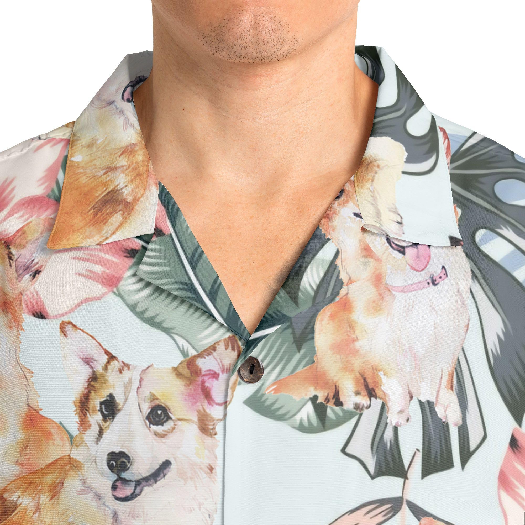 HYPERFAVOR Men's Corgi Hawaiian Shirt - Cute Button Down Dog Lover Gift - Casual Summer Beach Shirt for Corgi Owners & Puppy Enthusiasts