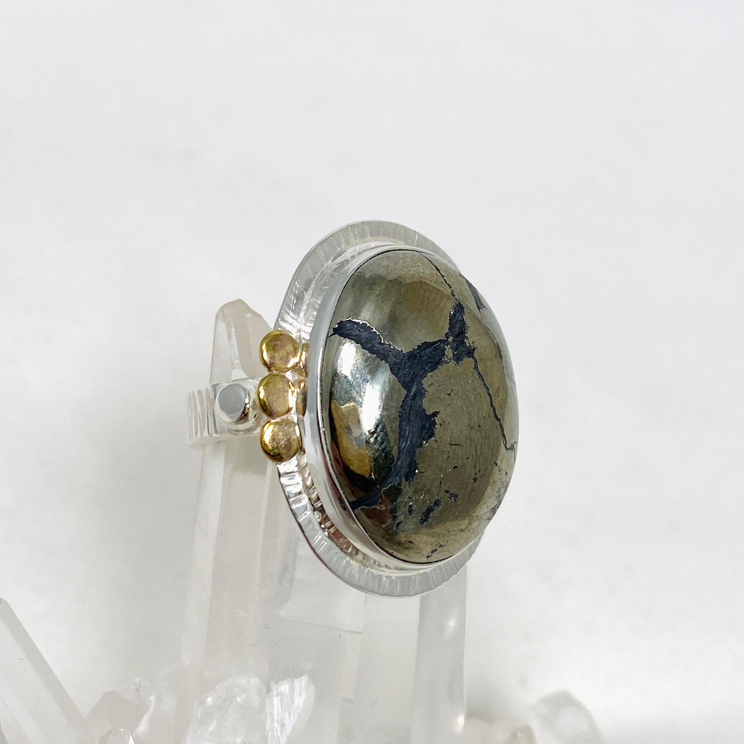 Healer's Gold Oval Ring with Brass Accents - Size 9 KRGJ3195 - Perfect for Spiritual Healing, Meditation & Boho Fashion