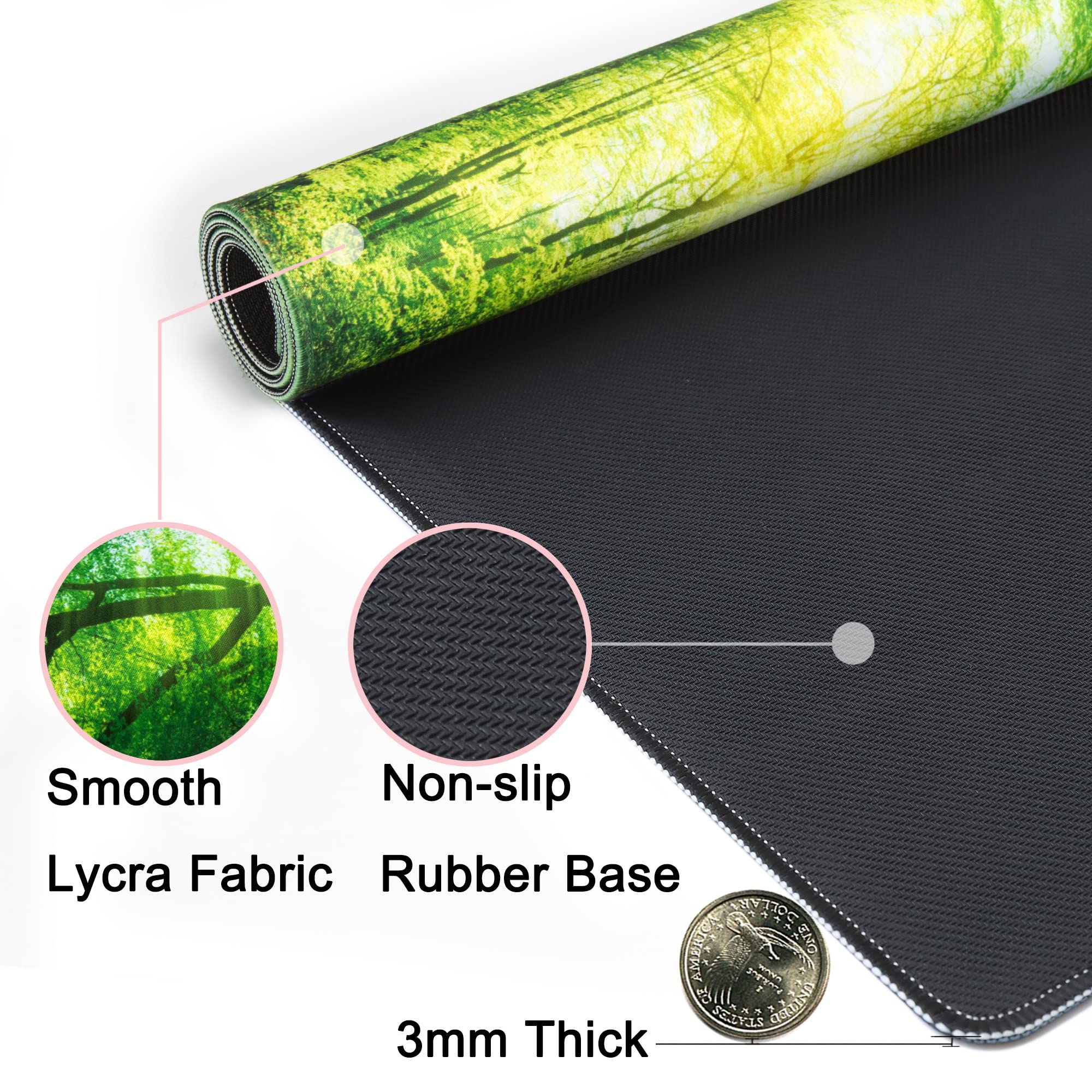 XXL Extended Gaming Mouse Pad 35''×15.6'' - Non-Slip Base & Stitched Edges Desk Mat for Computer, Office, Keyboard & Laptop (Green Forest) | Perfect for Gaming Setups, Home Office & Workspace Organization