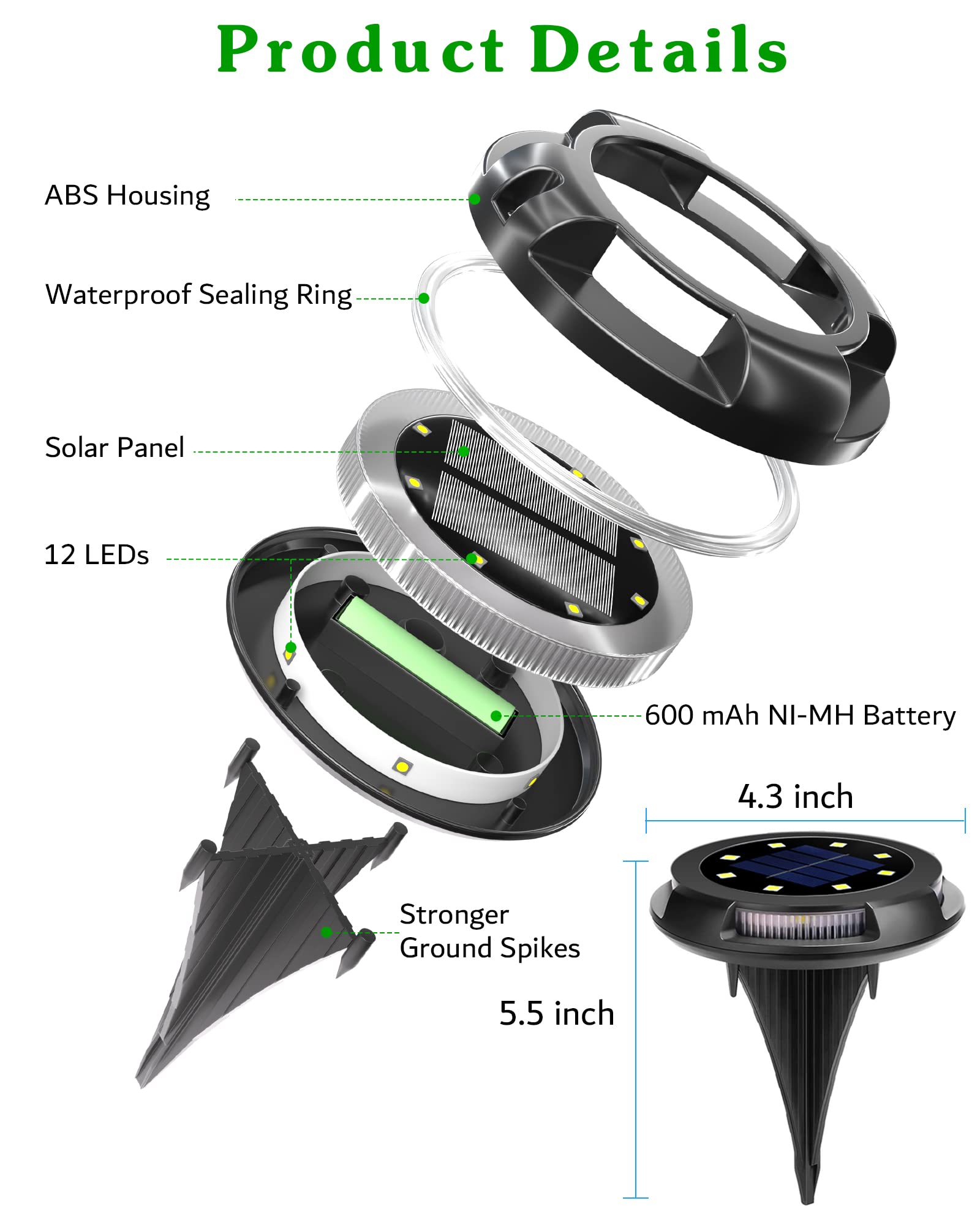 Biling Solar Outdoor Lights - 12 Pack Waterproof LED Landscape Lighting for Yard, Garden, Walkway, Deck, Poolside | Bright Uplight & Sidelight | White Solar Powered Lights for Pathway, Patio, Driveway, Backyard Decoration
