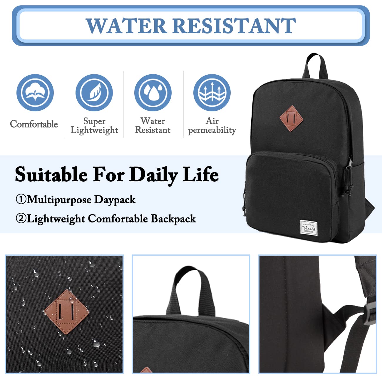 VASCHY Ultra Lightweight School Backpack for Men, Women, Teens & Kids - Durable Bookbag for College, High School & Travel - Black (Perfect for Students, Commuters & Everyday Use)