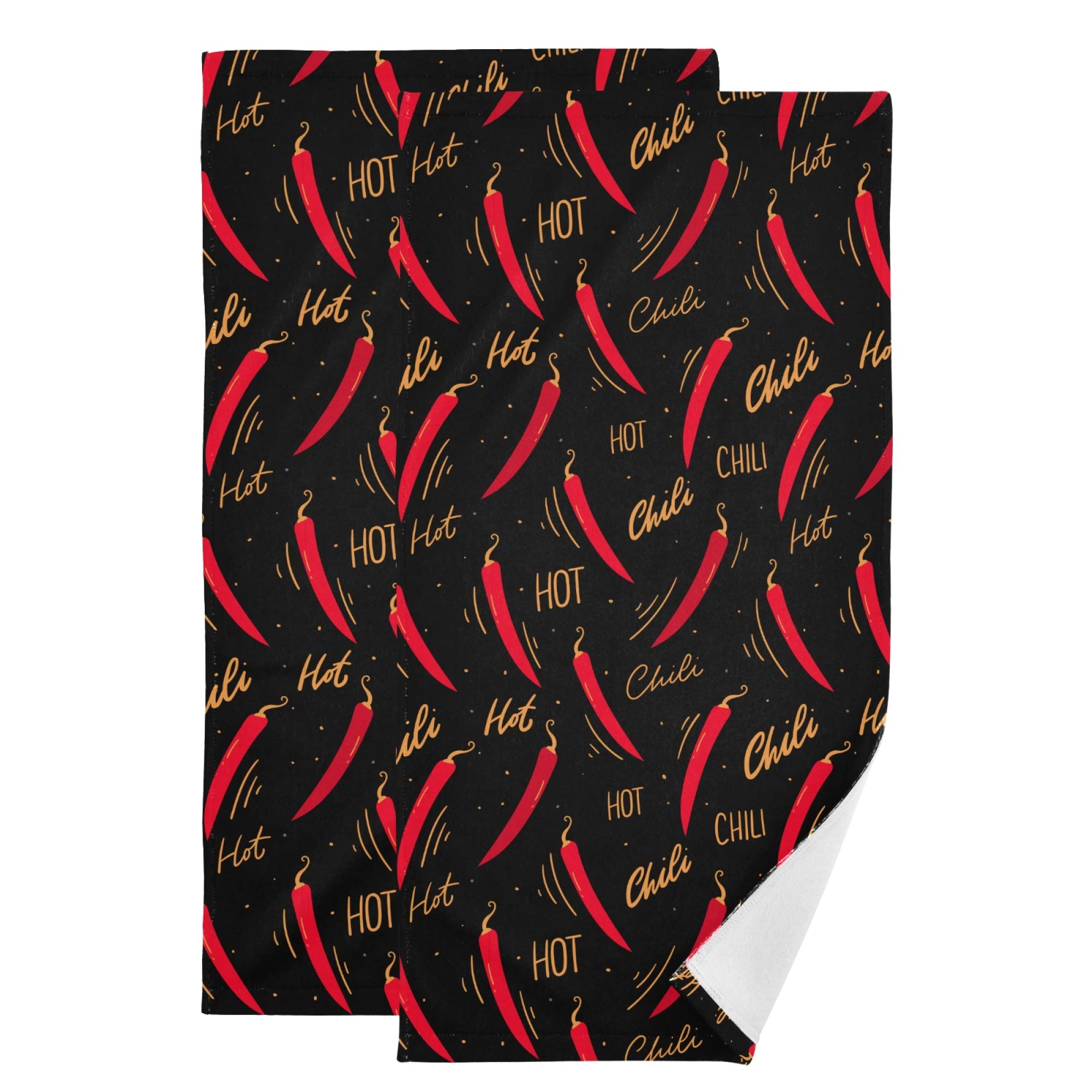 Premium Bathroom Hand Towels Set of 2 - Soft 14x28 Inch Decorative Peshtemal Towels with Chili Pepper Pattern for Hand, Face & Hair | Perfect for Kitchen, Bath & Tea Time - Absorbent & Quick-Drying