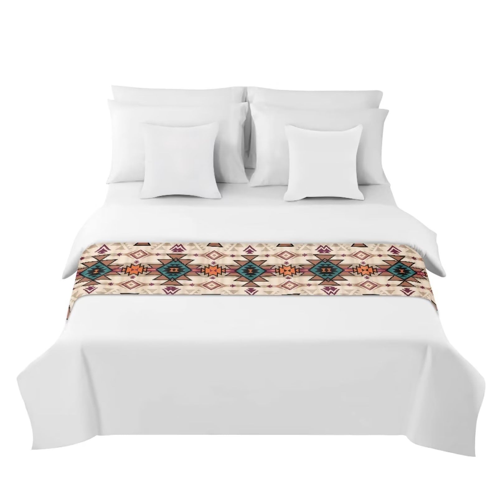 ZFRXIGN Aztec Queen Size Bed Runner - Southwestern Tribal Navajo Bed Scarf, Bedding Set & Table Runner for Home Decor, Bedroom Bedspread Protection Cover - Perfect for Boho Chic, Farmhouse & Southwest Style Bedrooms