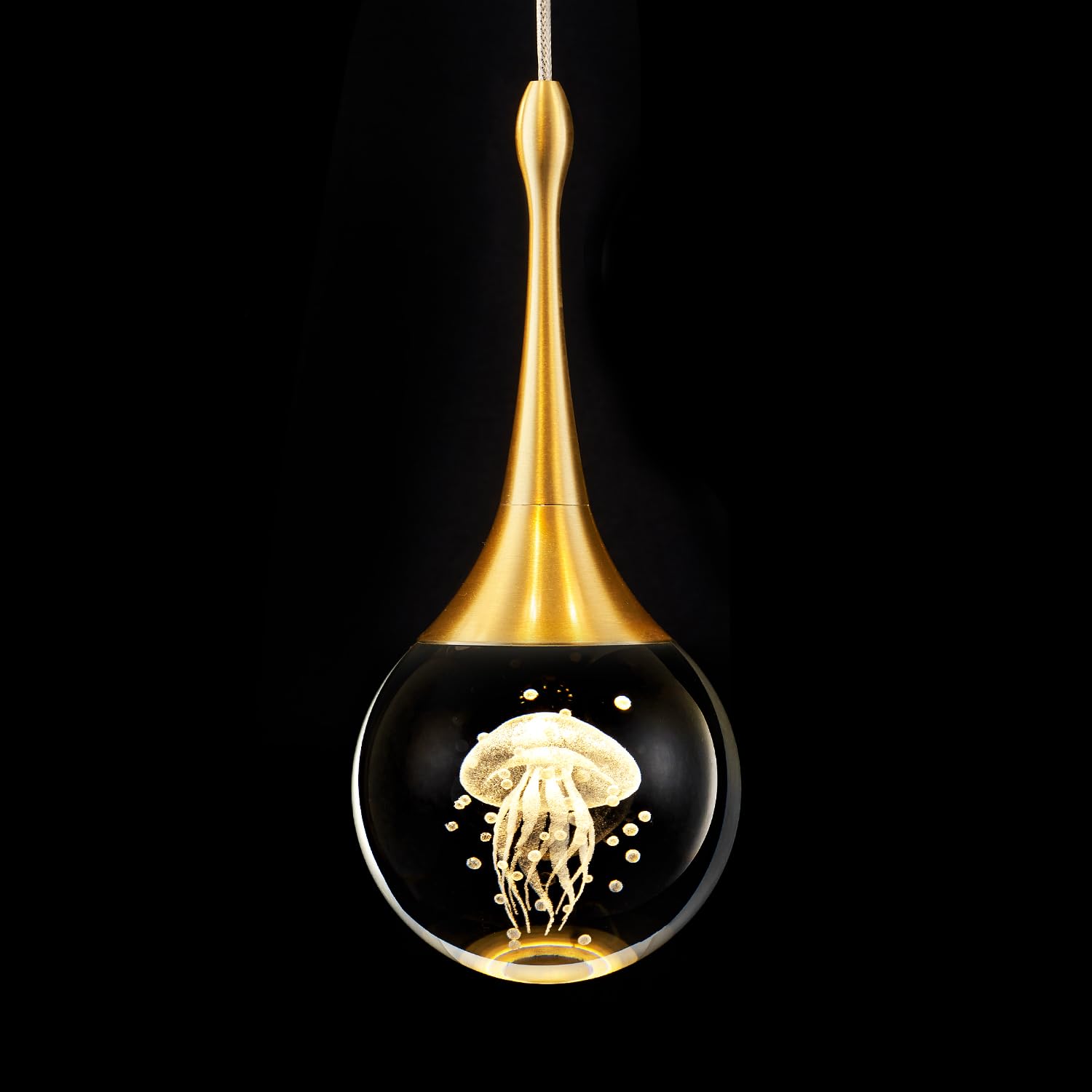CHYING Mini LED Crystal Teardrop Pendant Light - 3000K Warm White Gold Hanging Ceiling Light for Kitchen Island, Bathroom, Dining Room & Bar - Elegant Globe Jellyfish Lighting for Modern Home Decor