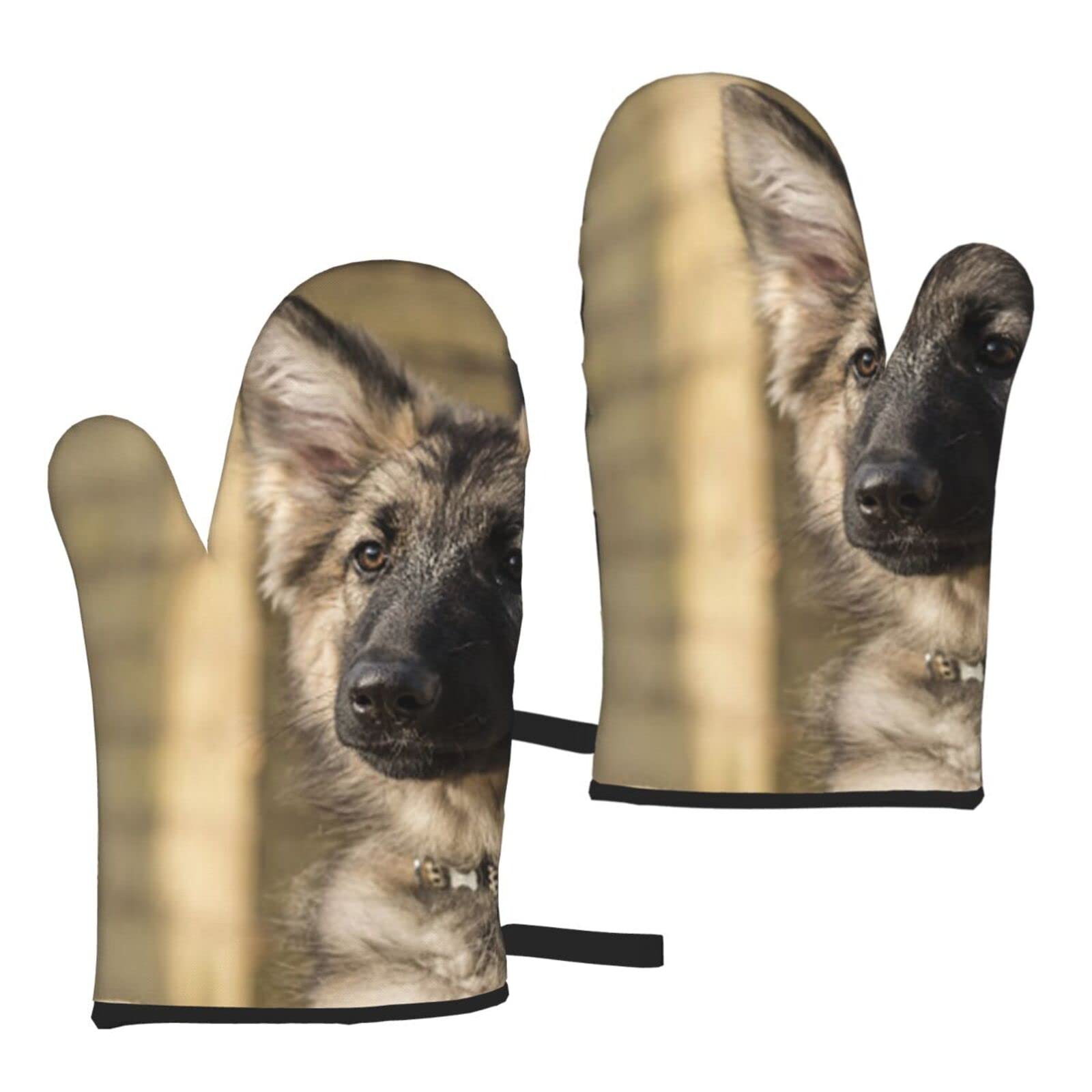 German Shepherd Print Oven Mitts - 2 Pairs Heat Resistant Kitchen Gloves for Baking, BBQ, Grilling & Cooking - Perfect for German Shepherd Lovers & Home Chefs