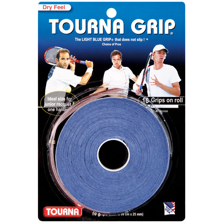 Tourna Grip Original Overgrips XL - 10 Pack (Blue) | Tennis & Racquet Sports Grip Tape | Non-Slip Sweat Absorption for Better Control | Perfect for Tennis, Badminton & Squash Players
