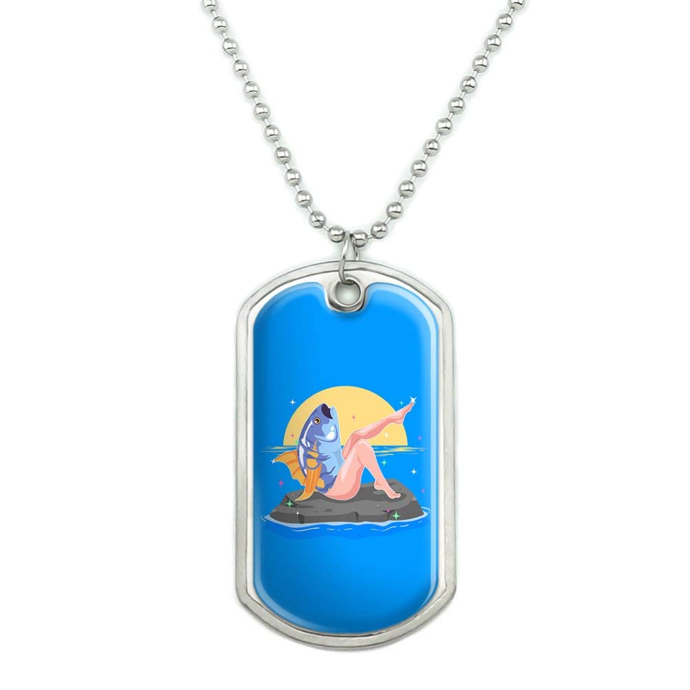 GRAPHICS & MORE Reverse Mermaid with Tuna Head Military Dog Tag Pendant Necklace - Unique Gothic Jewelry for Cosplay, Halloween Costume & Alternative Fashion