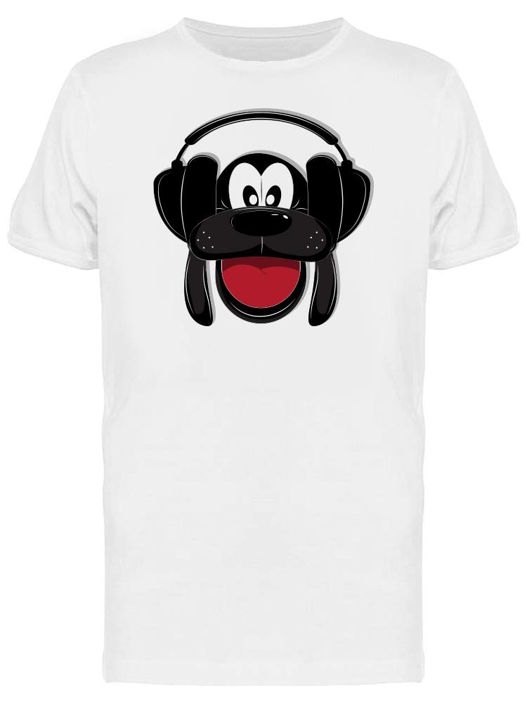 Smartprints Cartoon Dog with Headphones Graphic T-Shirt for Men - Soft Cotton White Tee - Casual Wear & Gift Idea for Dog Lovers