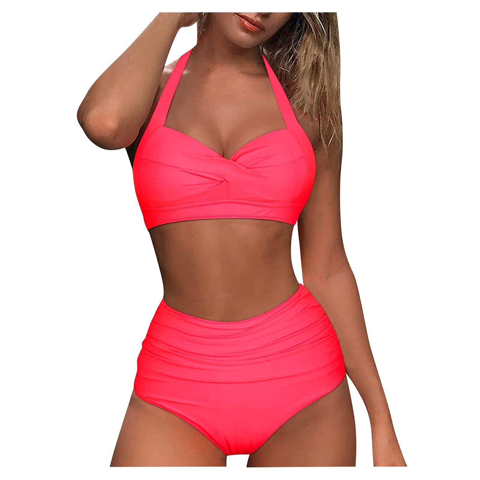 Stylish Women's Two-Piece Swimsuits - Orange & Hot Pink Bikini Set | Trendy Cage Design for Summer Beach & Pool | Perfect for Vacation, Swimming & Sunbathing (Size S)