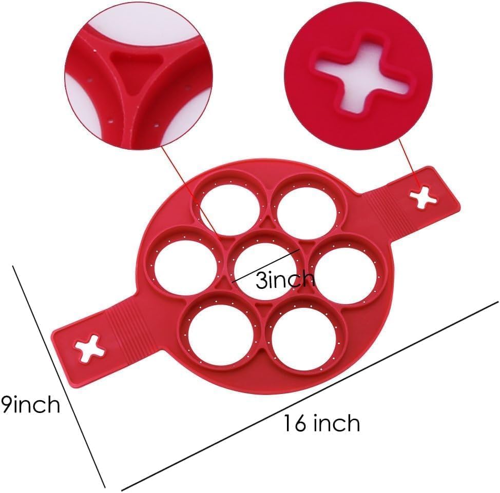 Flip N Cook Pancake Maker - Non-Stick Silicone Mold Set (Round, Heart Shapes, Pink) for Easy Homemade Pancakes, Breakfast & Kids Cooking Fun