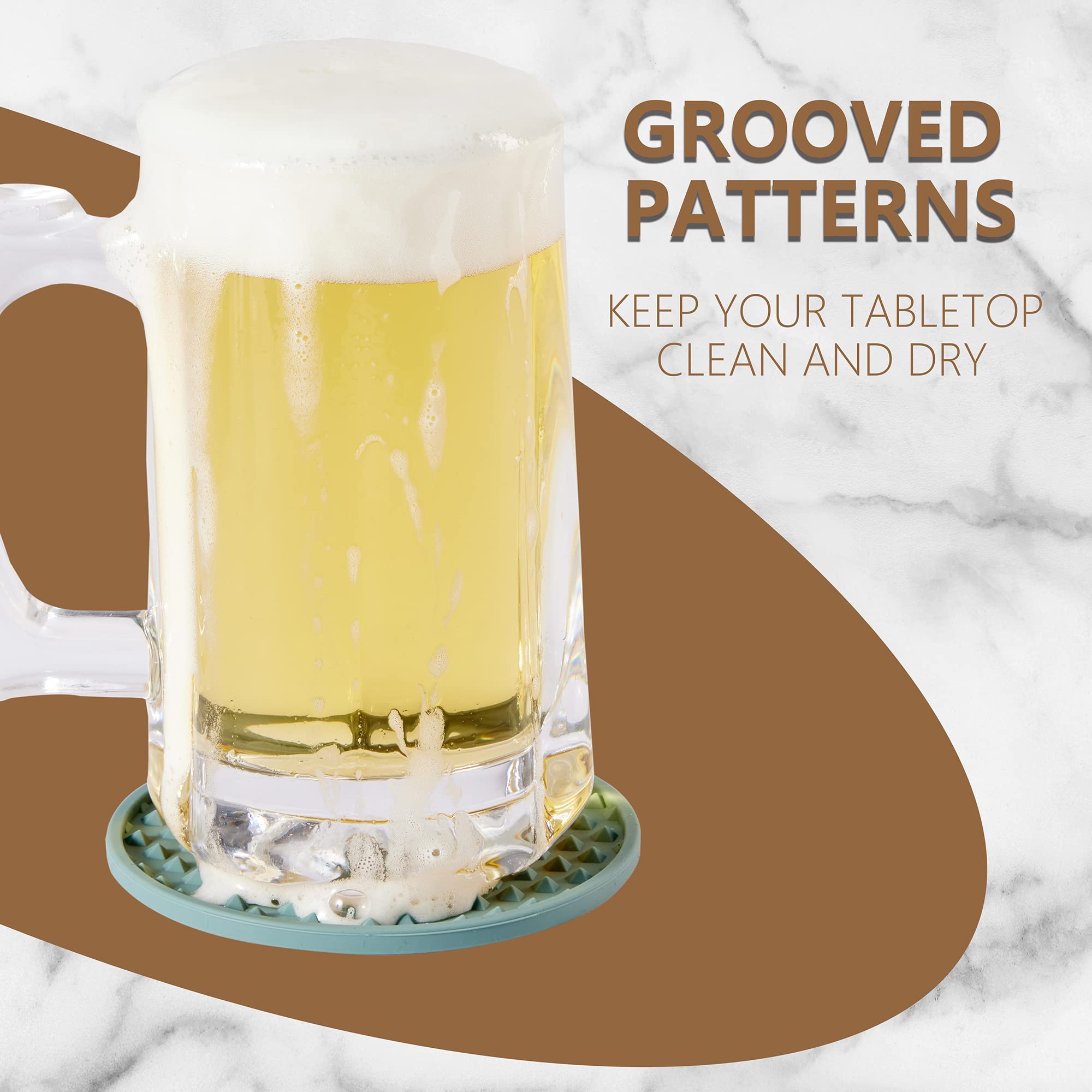 Premium Silicone Drink Coasters Set of 6 with Holder - Non-Slip Table Protectors for Wood, Stone & Glass Tables - Dishwasher Safe & Fits All Glass Sizes (Blue) - Perfect for Home Bars, Coffee Tables & Outdoor Dining