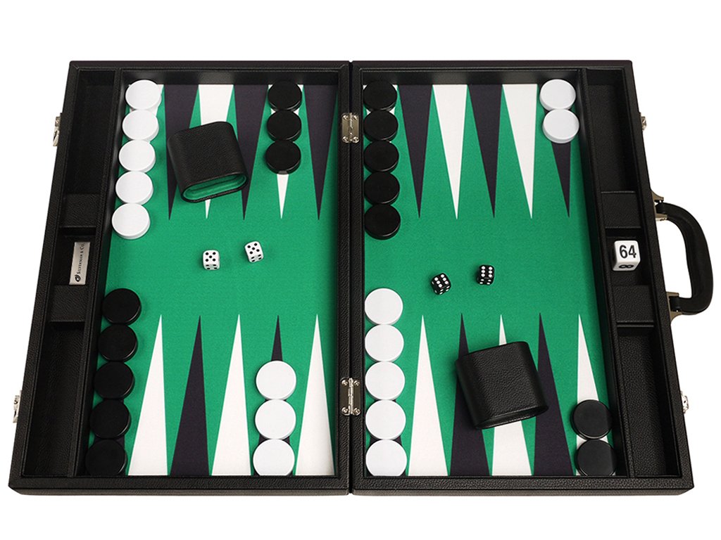 Premium 19-Inch Backgammon Set - Large Wooden Board with Black Frame & Green Felt Playing Surface, Classic Black and White Points - Perfect for Family Game Nights, Travel, and Casino-Style Entertainment