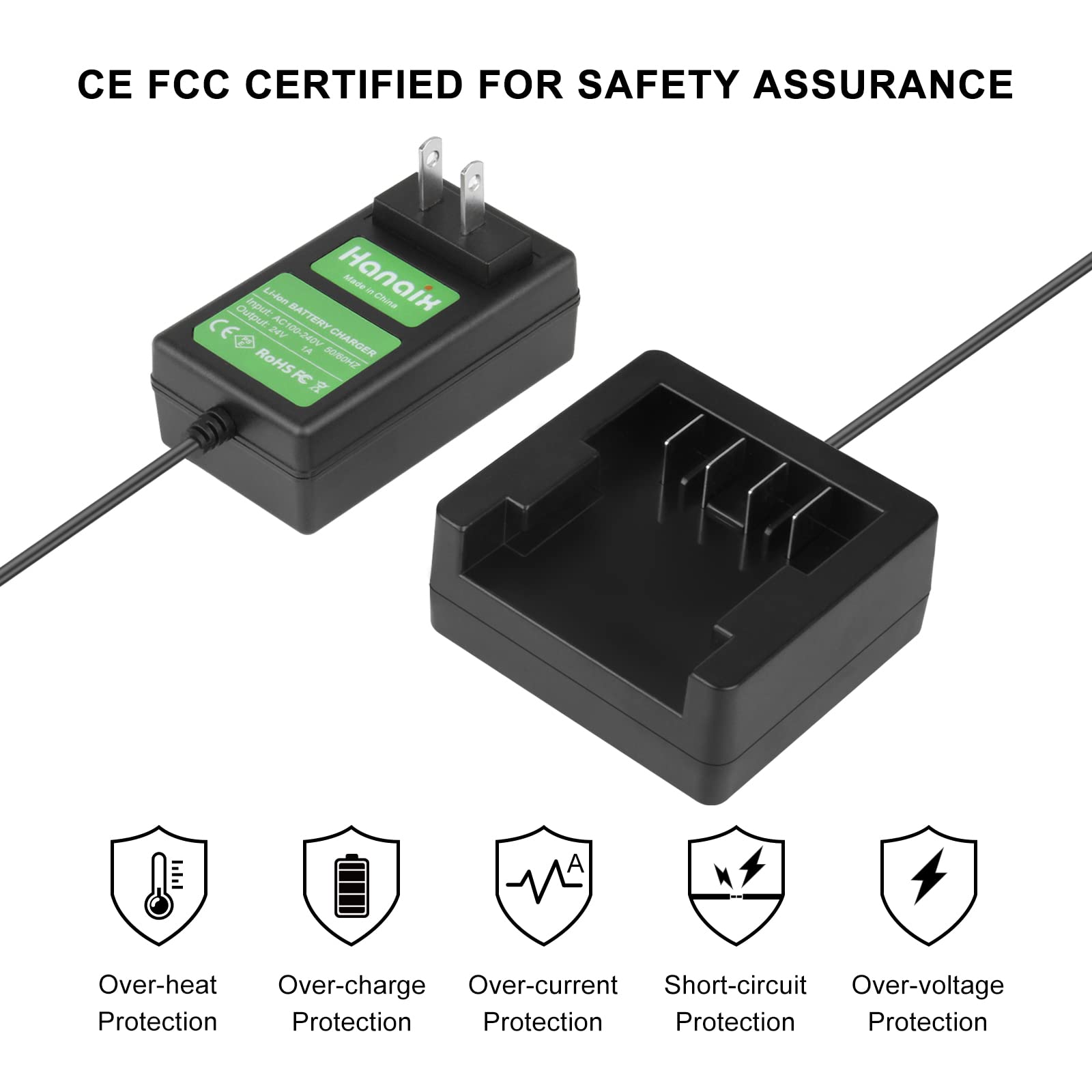24V Li-ion Battery Charger for Greenworks 29842 29852 29322 BAG708 BAG711 - Fast Charging Compatible with Greenworks G-24 Power Tools - Perfect for Lawn Mowers, String Trimmers & Outdoor Power Equipment