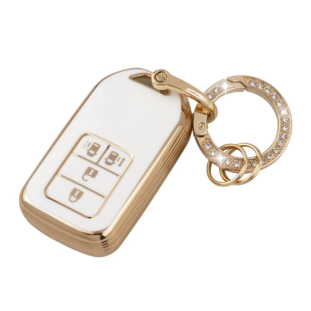 UHONSN Soft TPU Key Fob Cover for Honda Accord Civic CRV Odyssey Pilot - Cute White & Gold Car Key Protector Case Shell with Chain | Durable Accessories for Everyday Use & Gift Giving