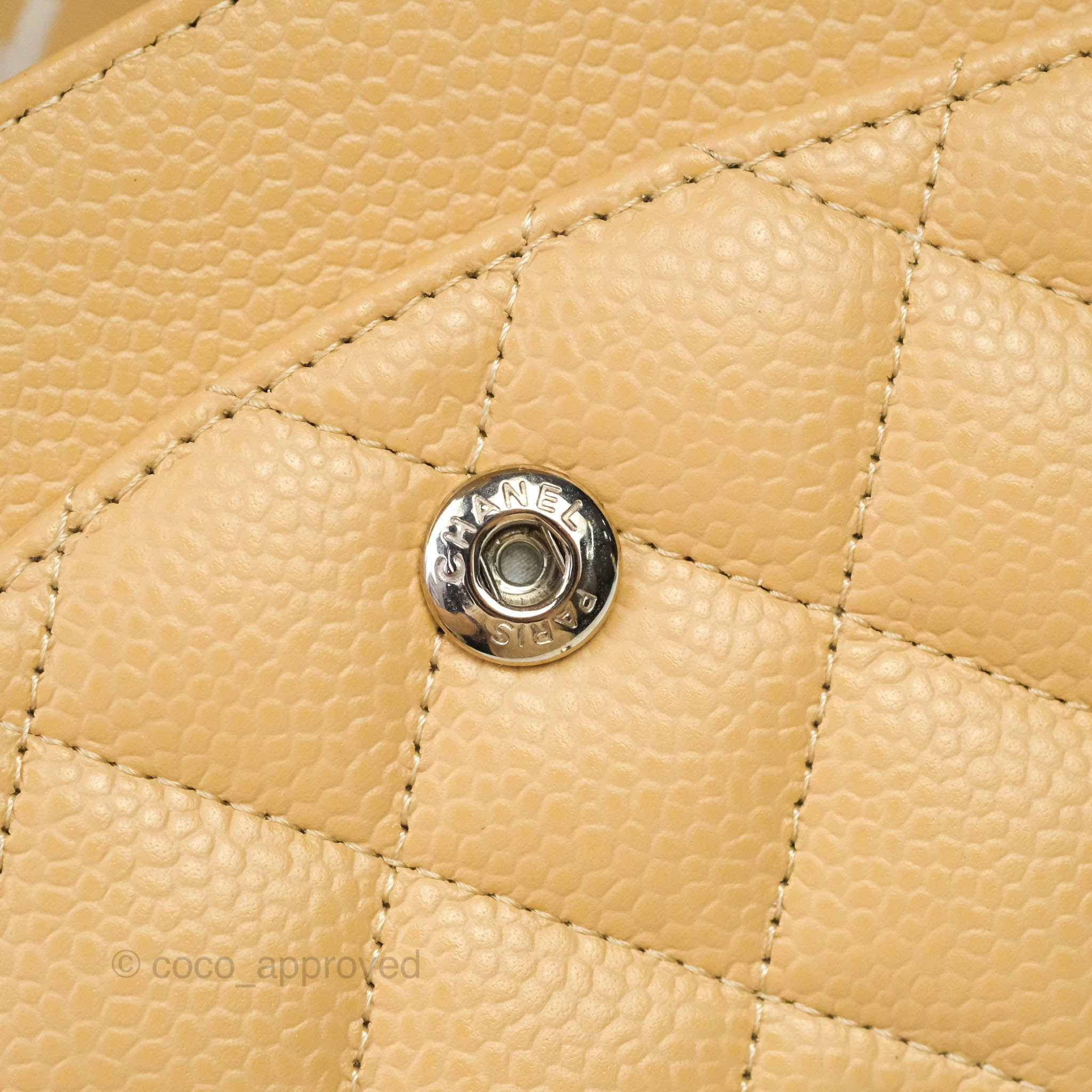 Chanel Classic M/L Medium Double Flap Bag in Beige Caviar Leather with Silver Hardware - Luxury Handbag for Women, Perfect for Work, Parties & Everyday Use
