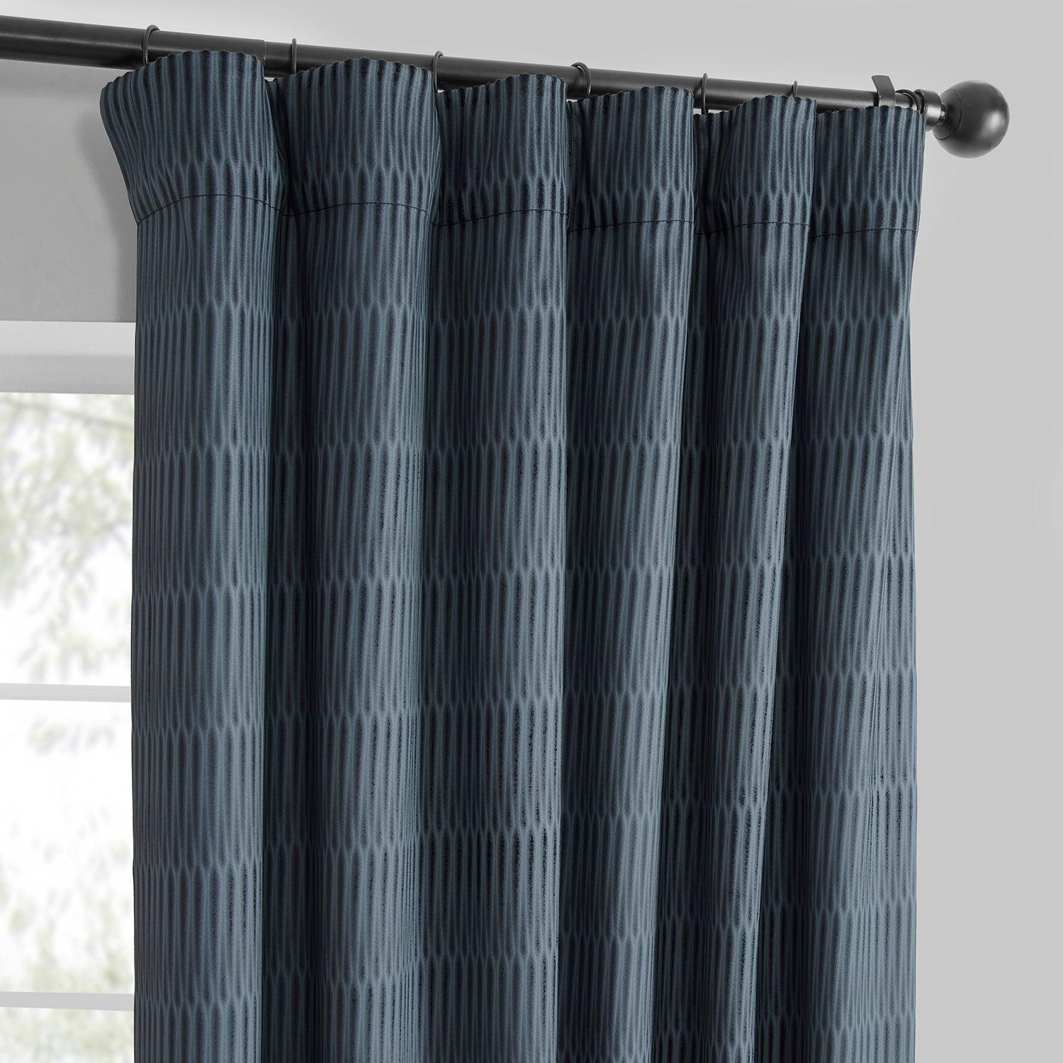 Deep Blue Abstract Embossed Velvet Blackout Curtains for Living Room & Bedroom - Thermal Insulated Window Drapes for Home Decor & Light Blocking