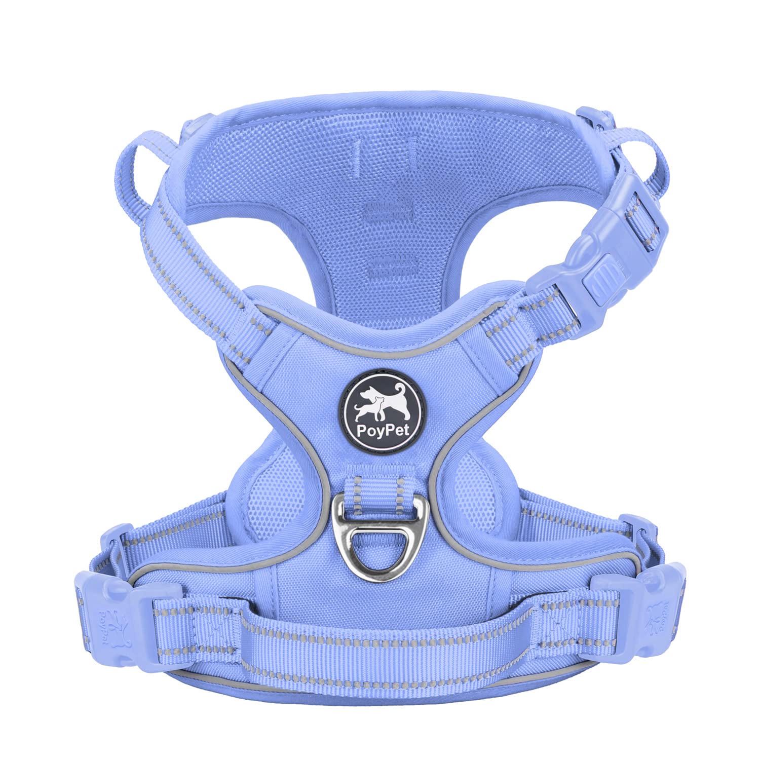 PoyPet No Pull Dog Harness - Reflective Adjustable Pet Vest with Padded Handle for Small Medium Large Dogs - Light Blue Matching Trim - Perfect for Walking, Running & Outdoor Adventures