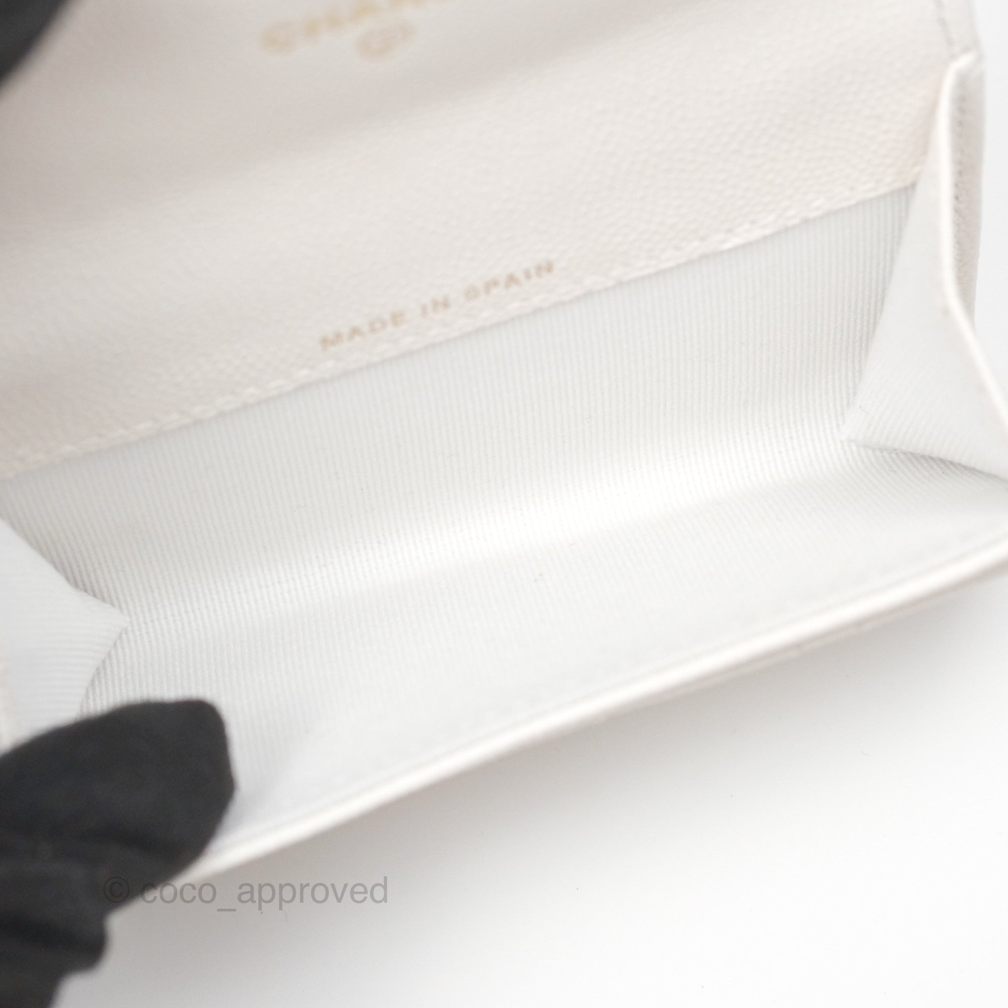 Chanel CC Resin Stone Flap Card Holder in White Caviar Leather - Luxury Compact Wallet for Everyday Use & Special Occasions