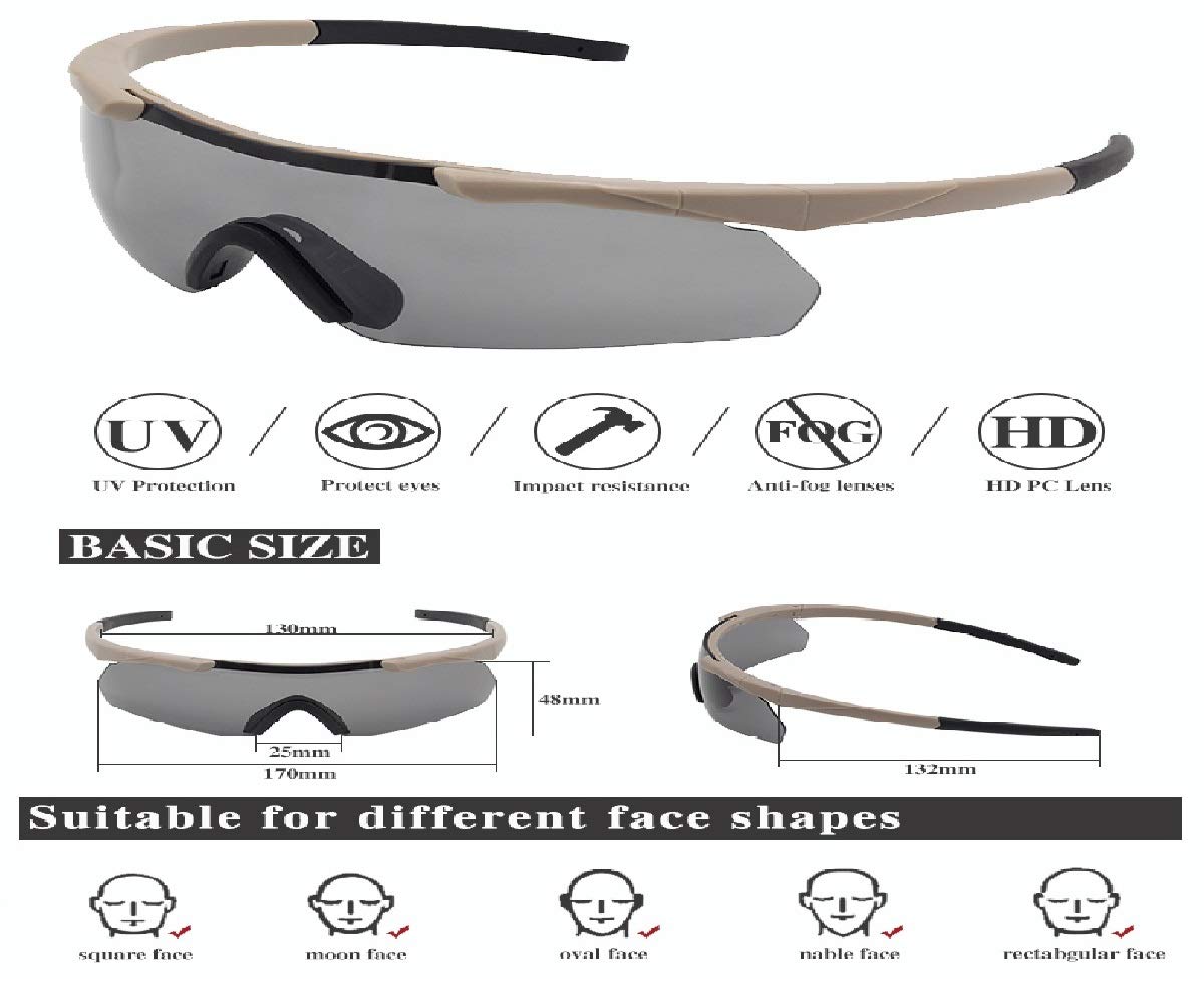 GALAXYLENSE ICE Tactical Combat Glasses for Men - Polarized Shooting & Hunting Sunglasses with 3 Interchangeable Lenses - UV Protection, Anti-Fog, Impact Resistant - Perfect for Outdoor Sports, Airsoft, and Military Training