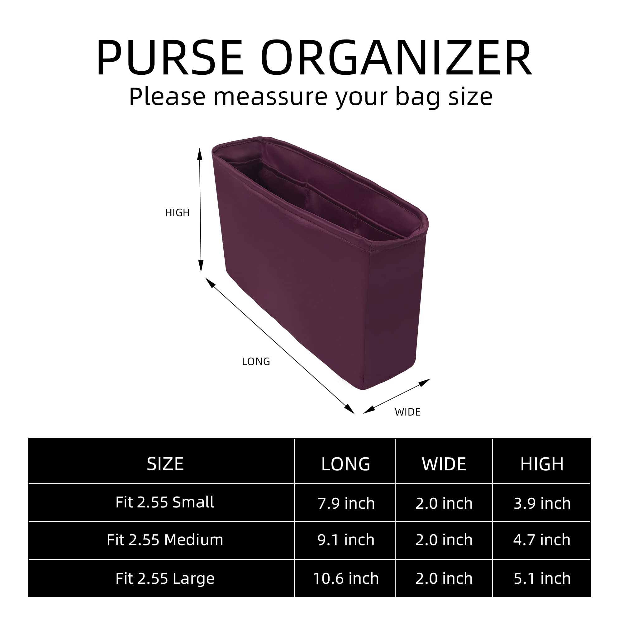 Luxury Silk Purse Organizer & Pillow Shaper for Chanel 2.55 Medium Handbag - Burgundy & White | Perfect for Travel, Work & Everyday Use