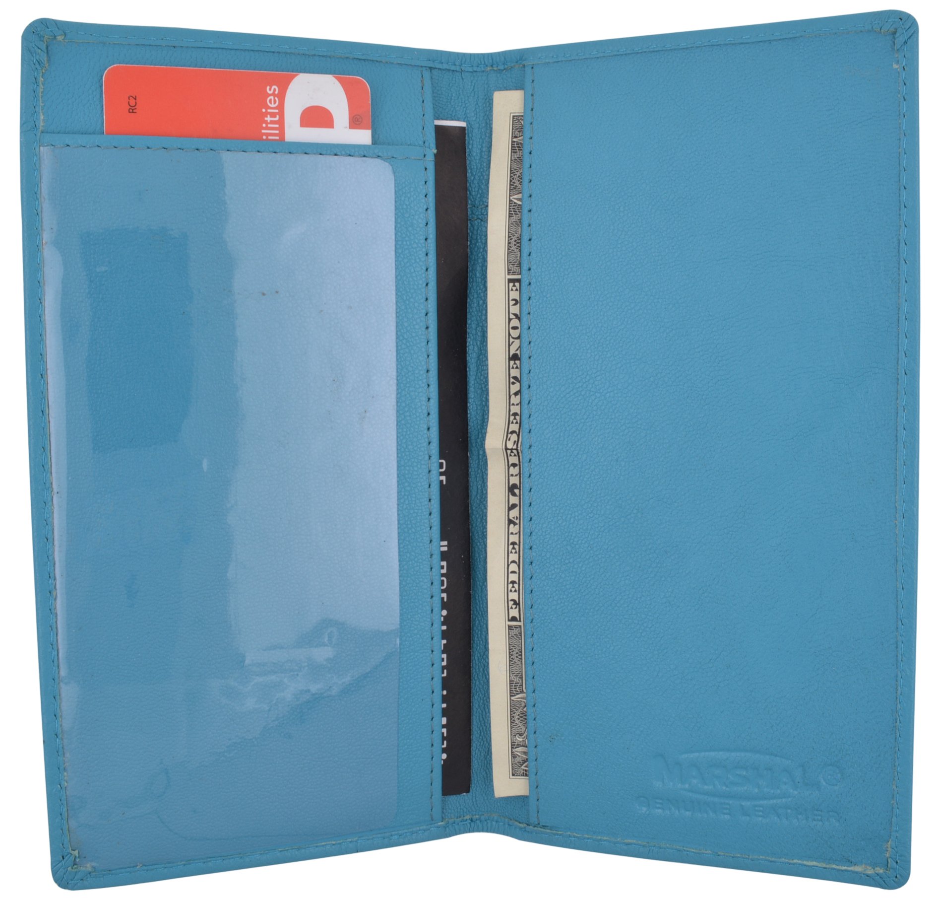 Handcrafted Genuine Soft Leather Checkbook Cover - Premium MARSHAL Wallet Organizer for Men & Women (Baby Blue) | Perfect Gift for Graduation, Birthday & Office Use