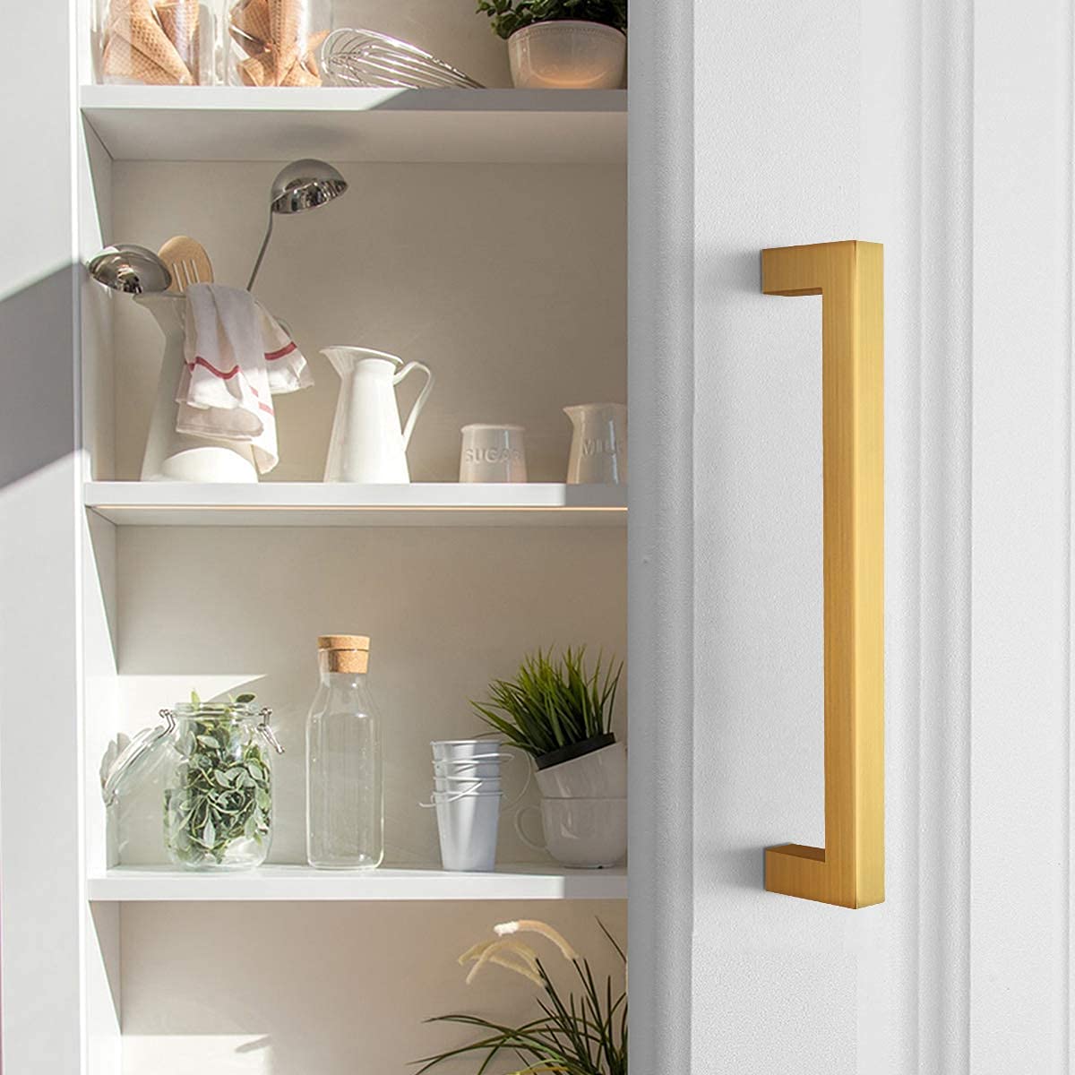 1 Pack (6 1/4 inch / 160mm) Gold Square Corner Bar Cabinet Handles - Stainless Steel Door & Drawer Pulls for Kitchen Cupboards - Modern Hardware for Cabinets, Dressers & Furniture (Set of 1)