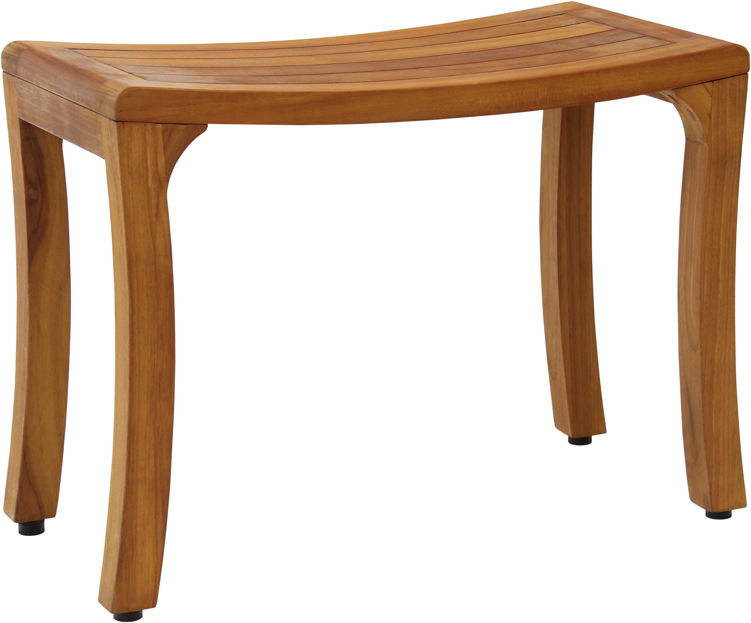 AquaTeak Asia Curve Teak Shower Bench 24 Inch - Premium Brown Teak Wood Bath Seat for Elderly & Disabled - Non-Slip Shower Stool for Bathroom Safety & Comfort - Perfect for Spa, Bathing, and Relaxation