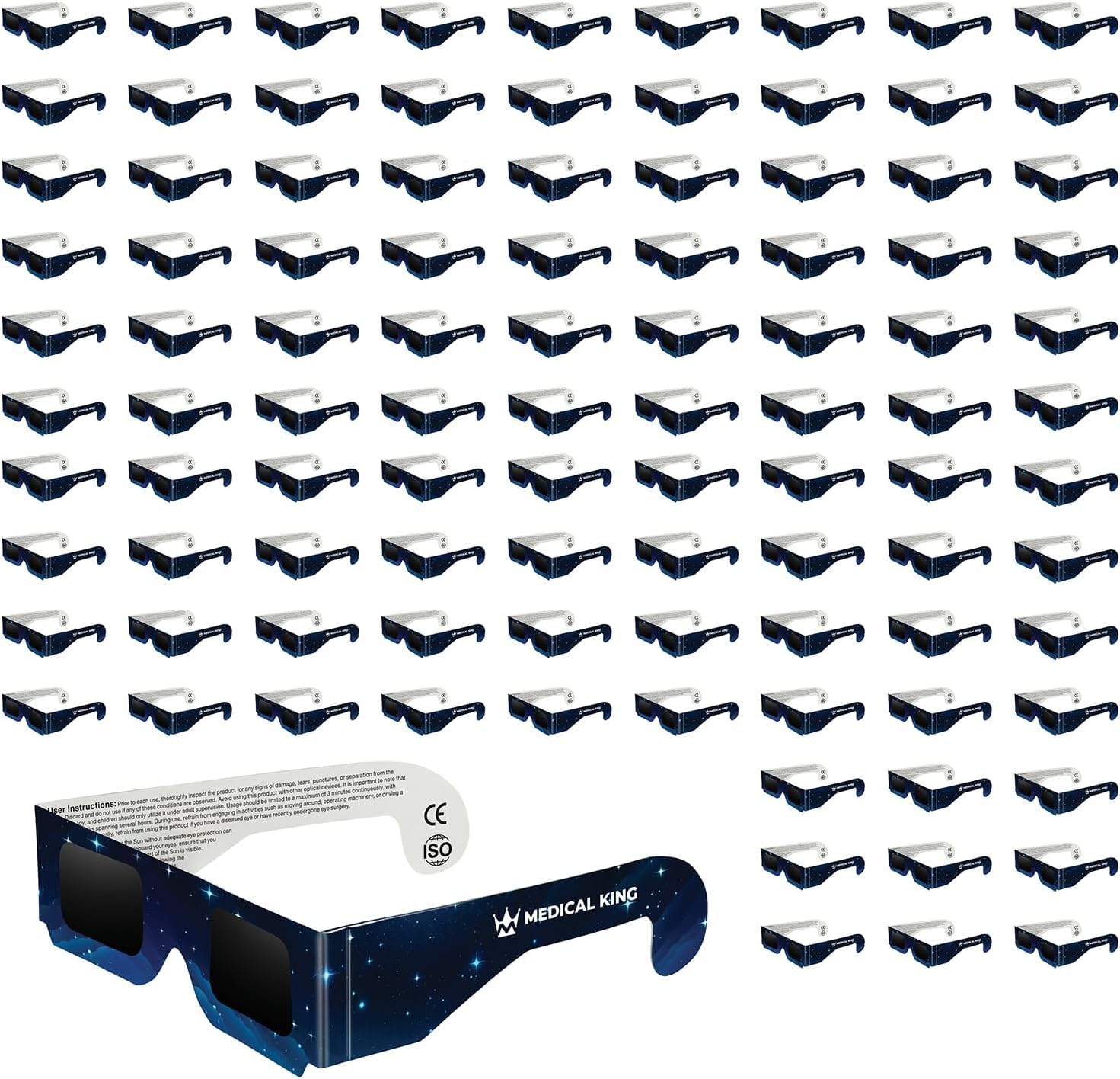 2024 CE & ISO Certified Solar Eclipse Glasses (100 Pack) - Medical King Safe Shades for Direct Sun Viewing - Perfect for Astronomy Enthusiasts, School Events & Solar Eclipse Watching Parties