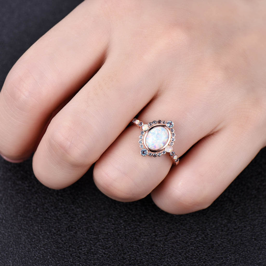 Exquisite Opal and London Blue Topaz Engagement Ring in Rose Gold - Perfect for Proposals, Anniversaries & Romantic Gifts
