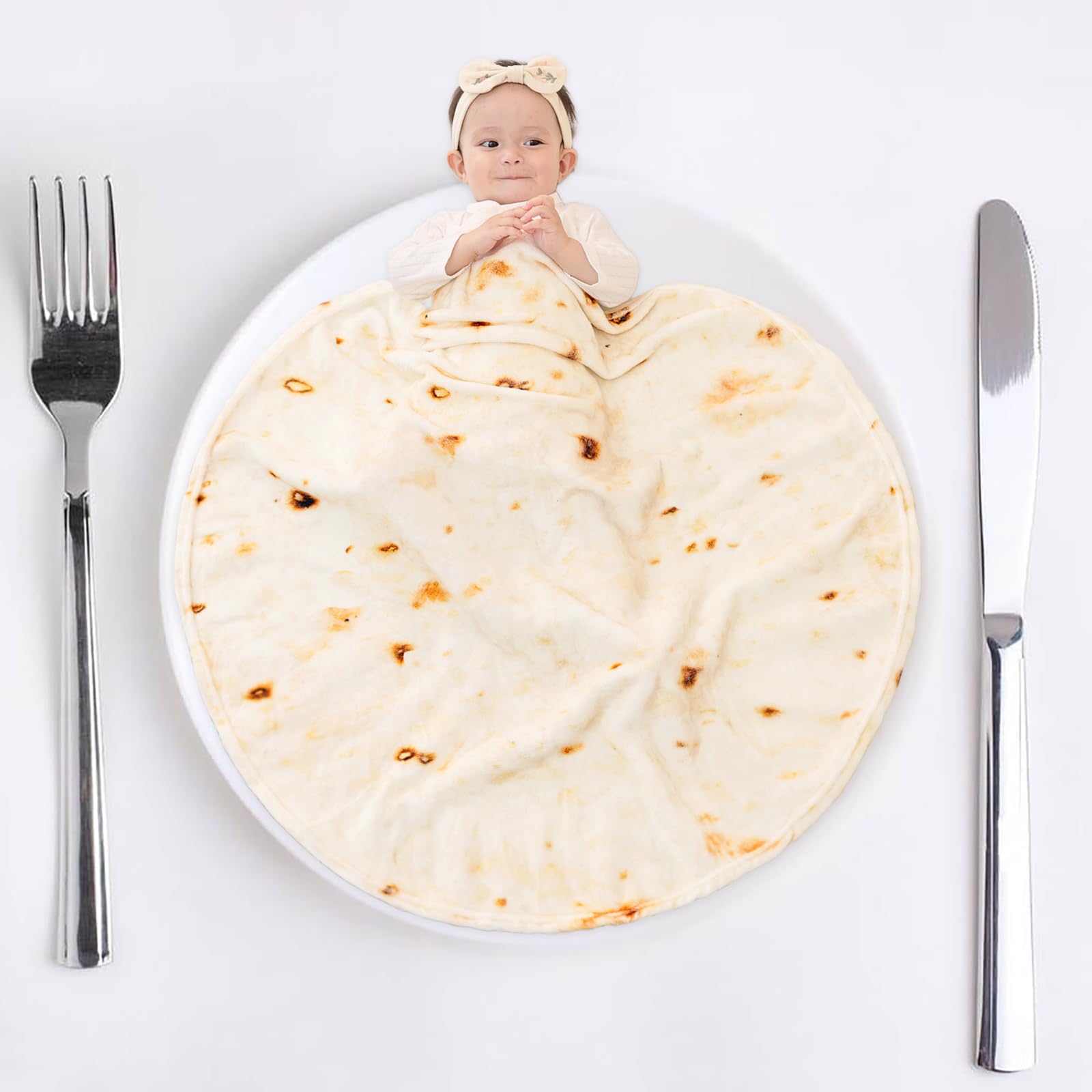 Outivity Realistic Burrito Tortilla Blanket - Soft Plush Round Throw for Bed, Couch & Travel - Fun Novelty Wrap for Adults & Kids - Perfect for Movie Nights, Camping & Gifts