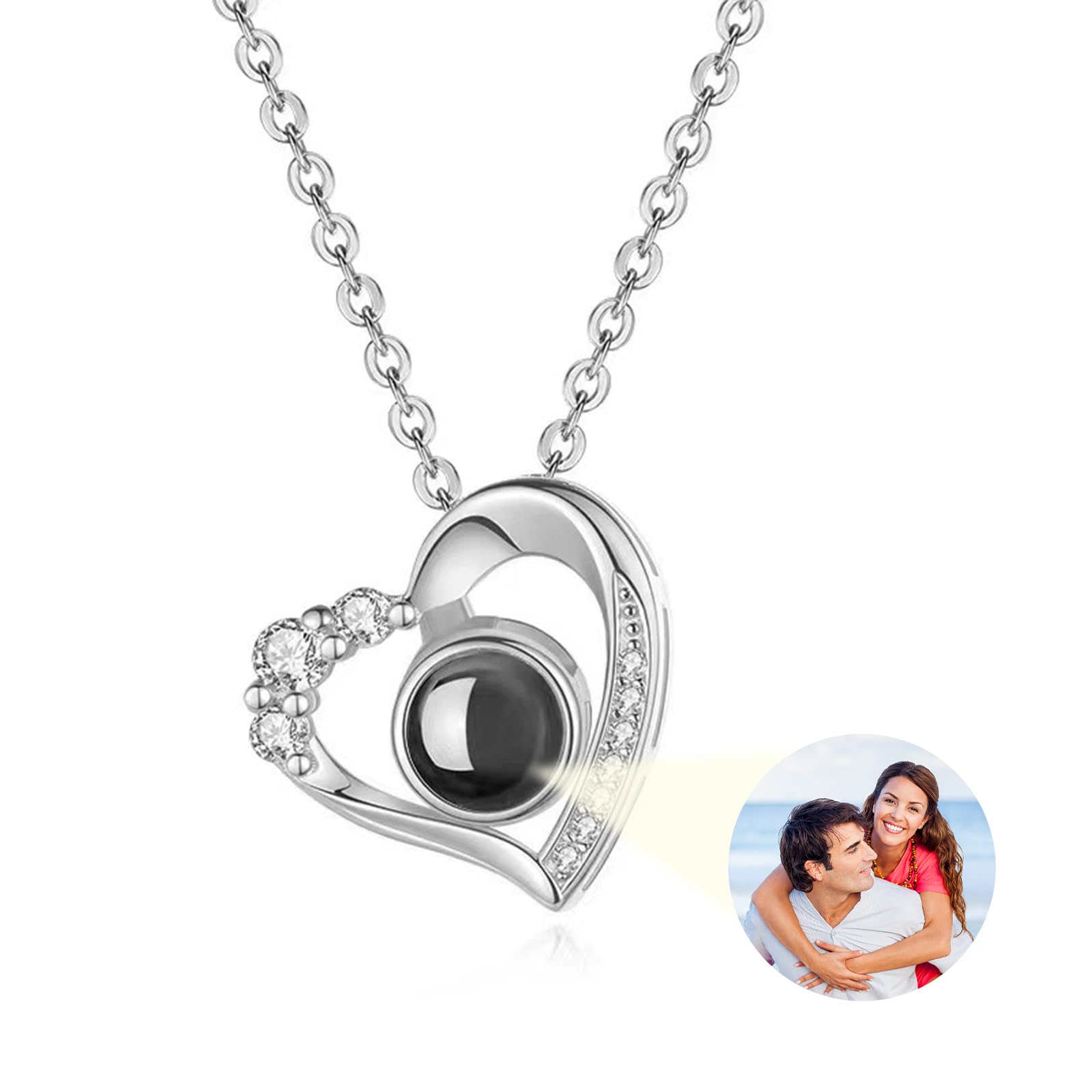 Personalized Picture Necklace for Women - Custom Photo Projection Pendant Jewelry - Round Engraved Memorial Gift for Girlfriend, Wife, Mother, Daughter - Perfect for Birthday, Anniversary & Special Occasions