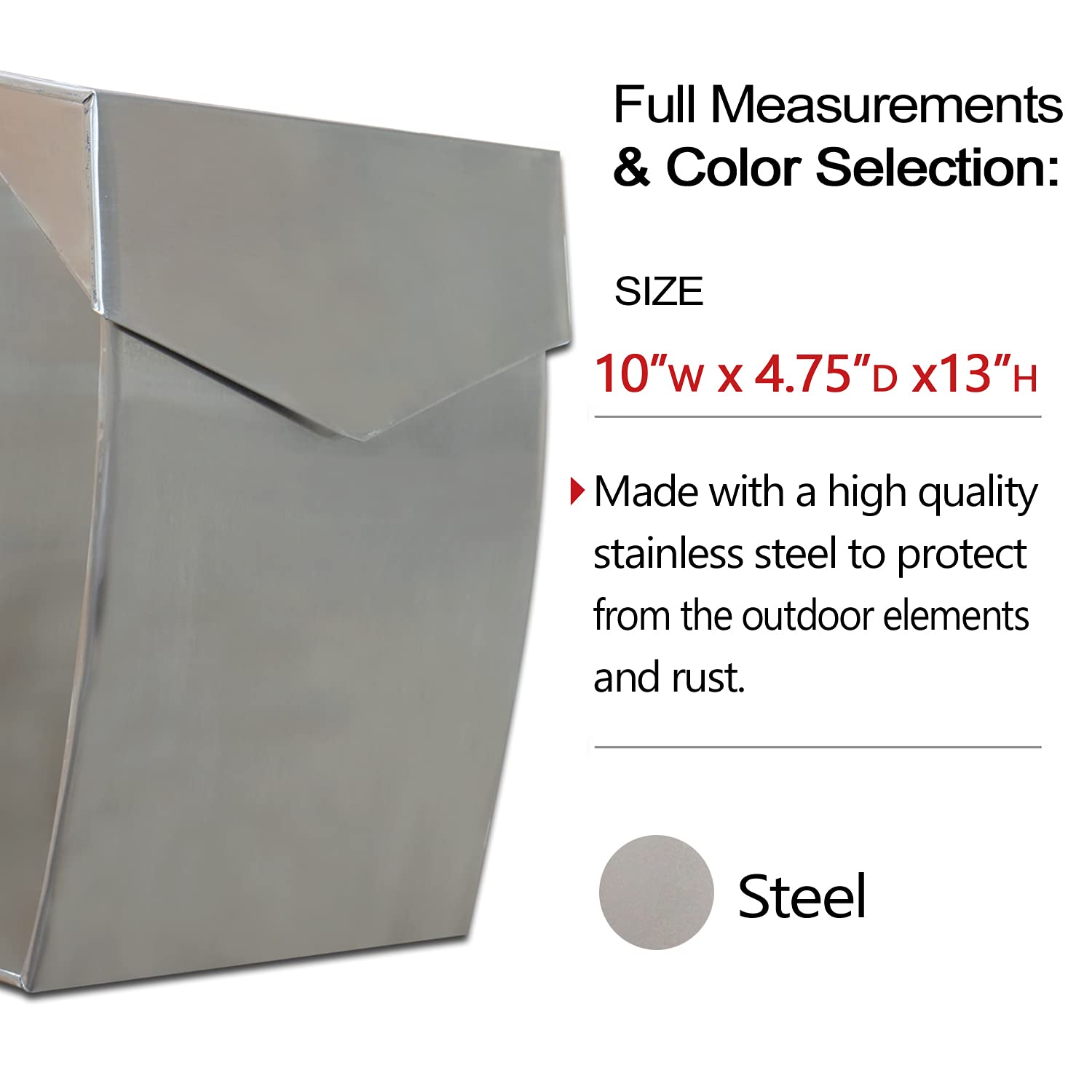 Stainless Steel Wall Mounted Mailbox for Outside - 4.8 x 10 x 13 Inch Waterproof Mailbox for House, Apartment & Office - Durable NACH Mailboxes for Wall Mount - Perfect for Home, Business & Outdoor Use