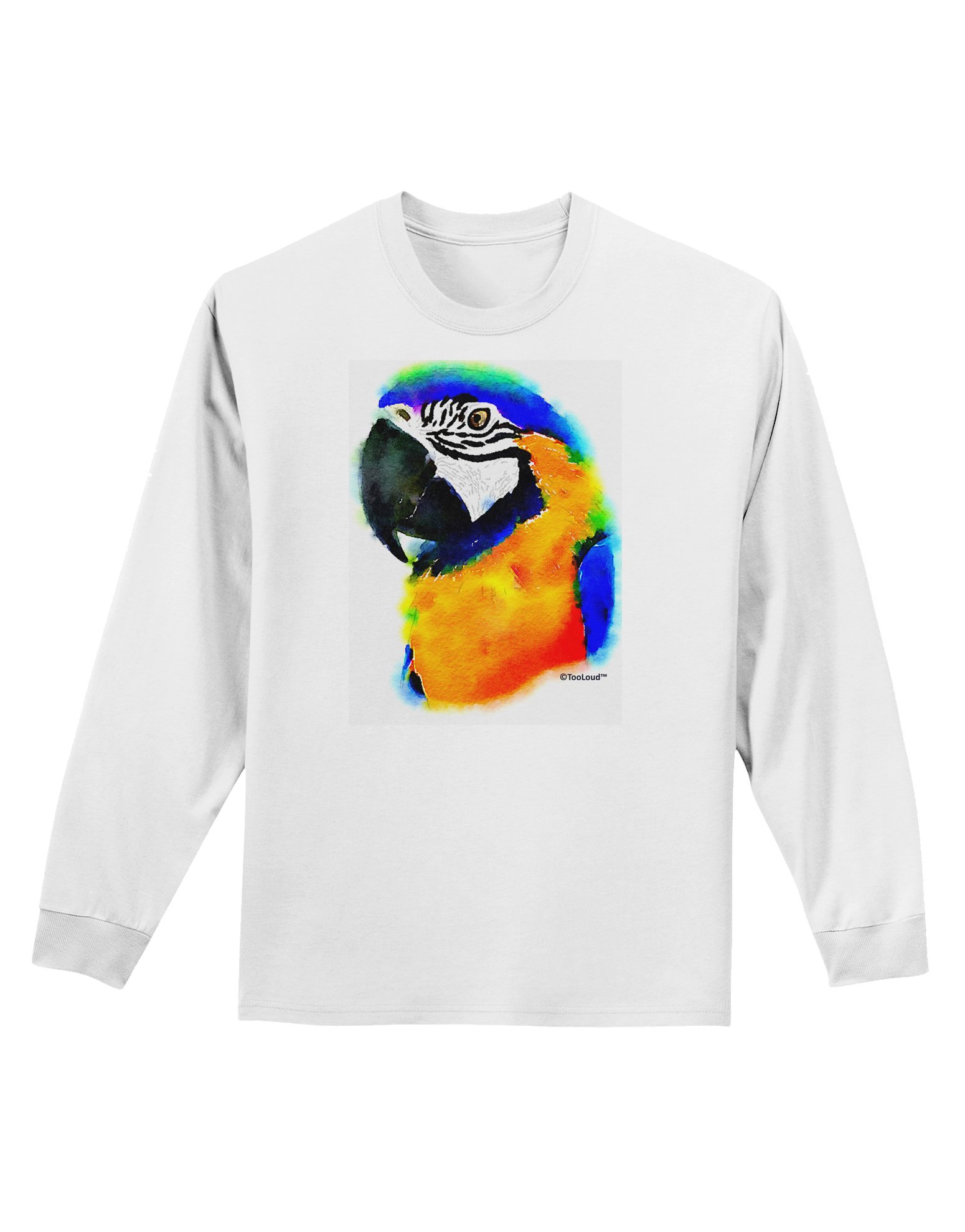 Vibrant Parrot Watercolor Print Long Sleeve Shirt for Adults - Perfect for Casual Wear, Tropical Parties & Art Lovers