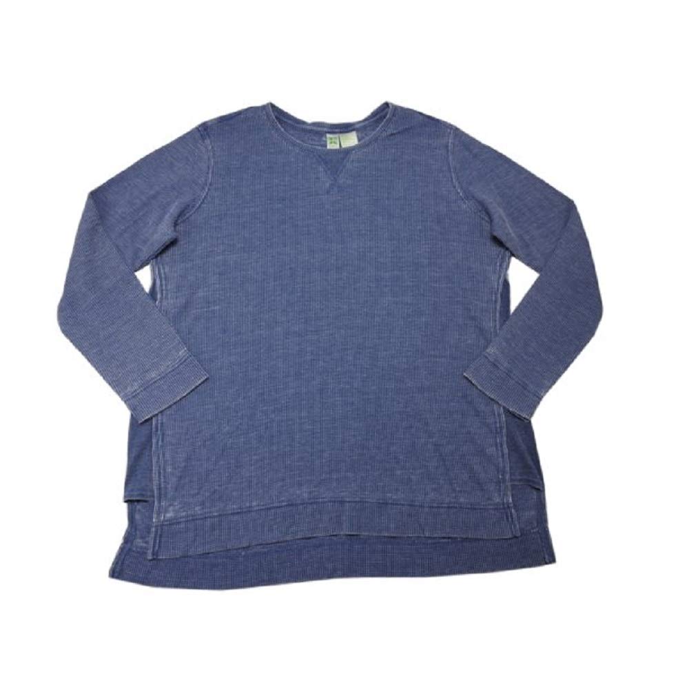 Organic Green Tea Women's Long Sleeve Mineral Wash Waffle Top - Soft Denim Shirt for Casual Wear (Size Large) | Perfect for Coffee Dates, Weekend Outings & Layered Fall Fashion