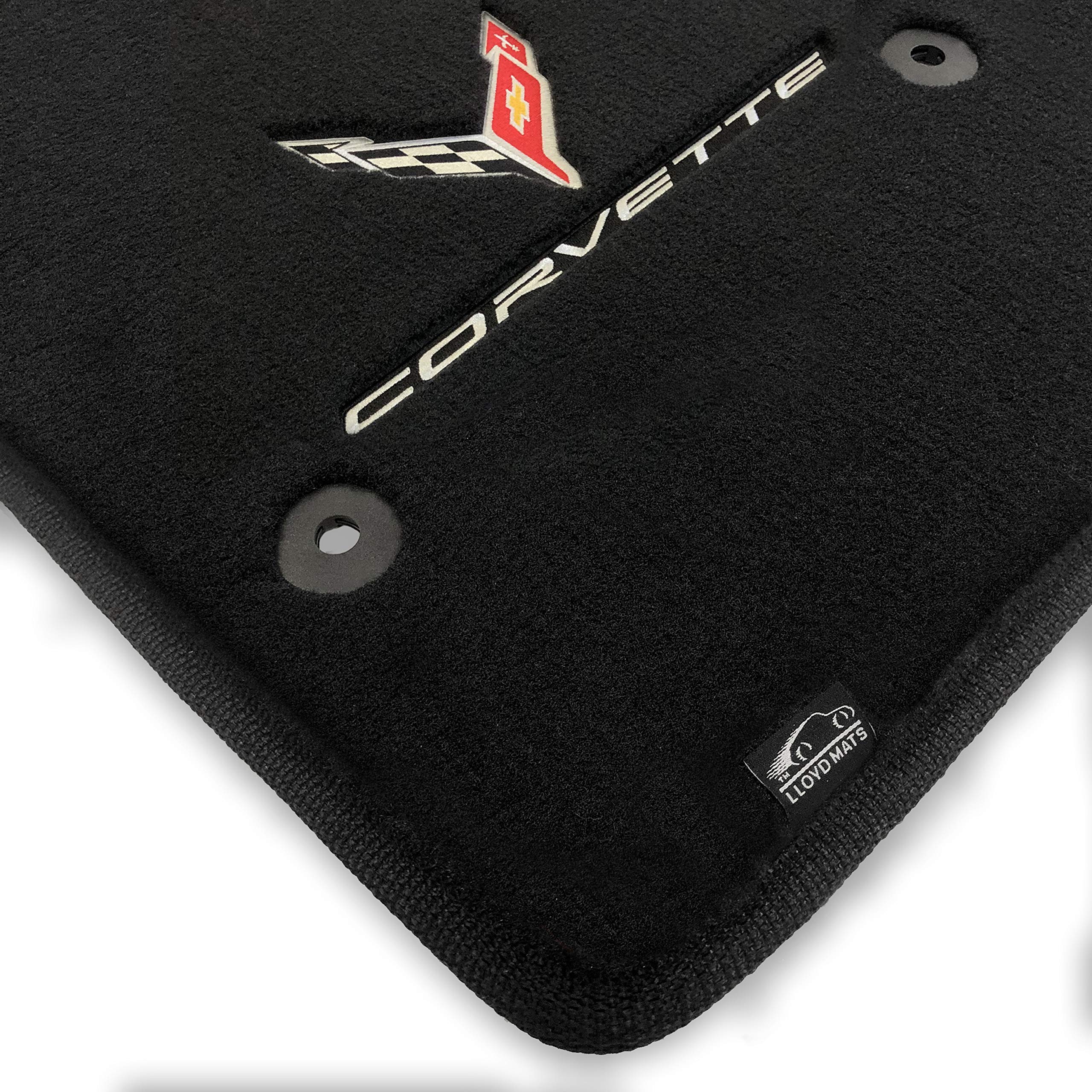 Premium Custom-Fit Carpeted Floor Mats for Corvette C8 2020-2024 - Luxury Car Floor Liners with Standard Binding (Charcoal, 2-Piece Front Set with Silver Corvette Logo) - Perfect for Daily Driving & Car Shows
