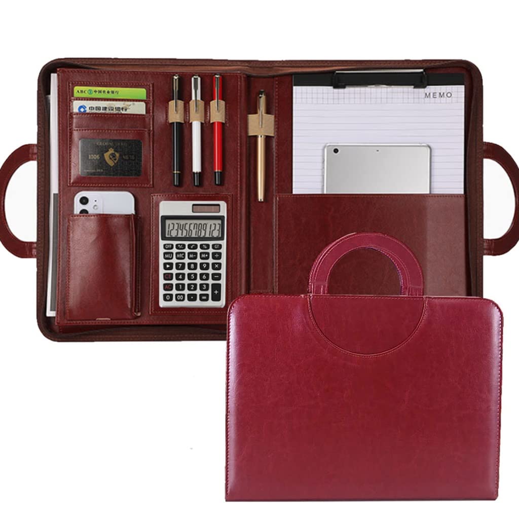 Professional A4 Portfolio Folder with Handles - PU Leather Business Briefcase for Women, Document Organizer, Notebook Binder File Bag (Black) - Perfect for Office, Meetings & Business Travel