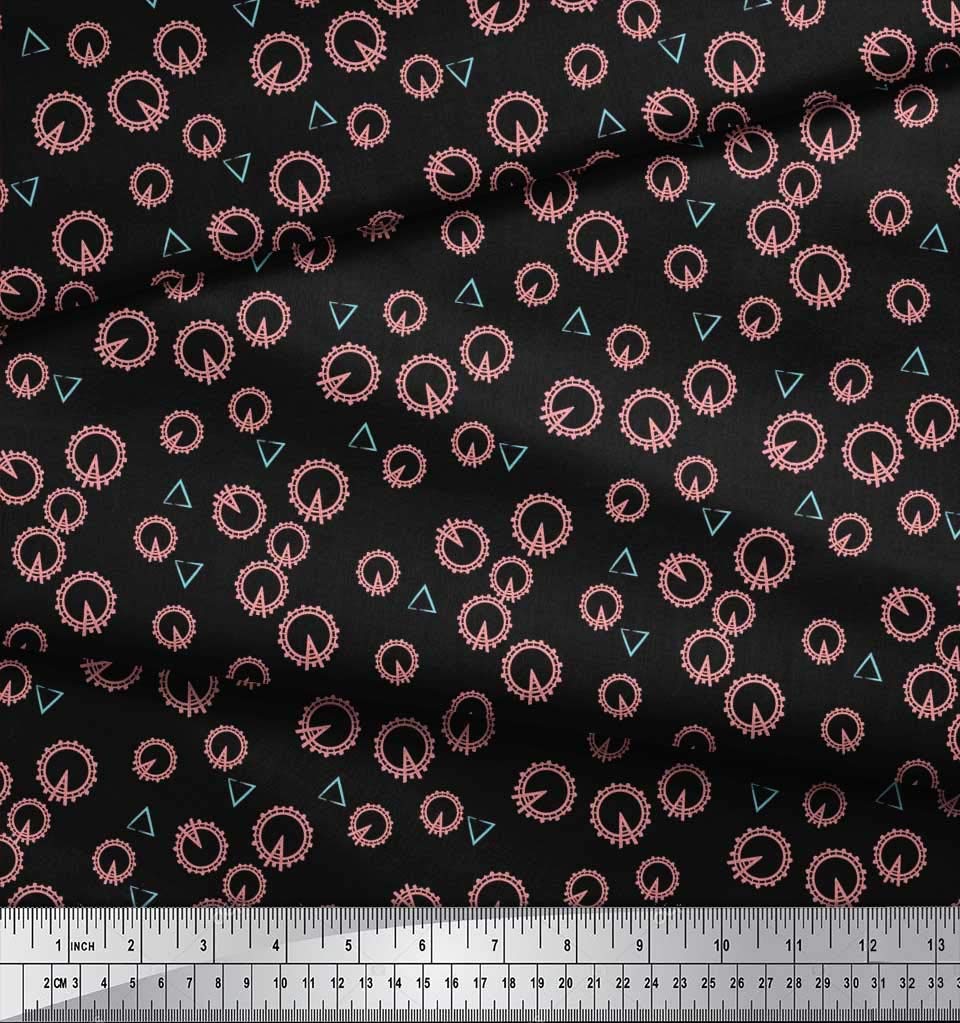 Soimoi Black Viscose Chiffon Fabric by The Yard - 42 Inch Wide - London Eye & Triangle Monument Print - Lightweight Flowy Material for Dresses, Scarves & Home Decor