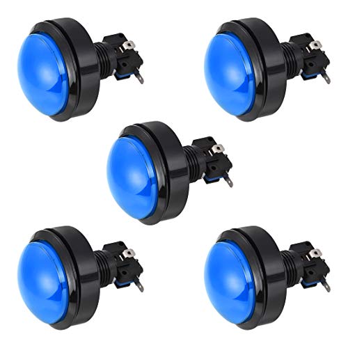 uxcell 62mm Round 12V LED Illuminated Arcade Push Button Switch with Micro Switch - Blue (5 Pack) for Video Games, DIY Cocktail Cabinets & Home Arcade Setup