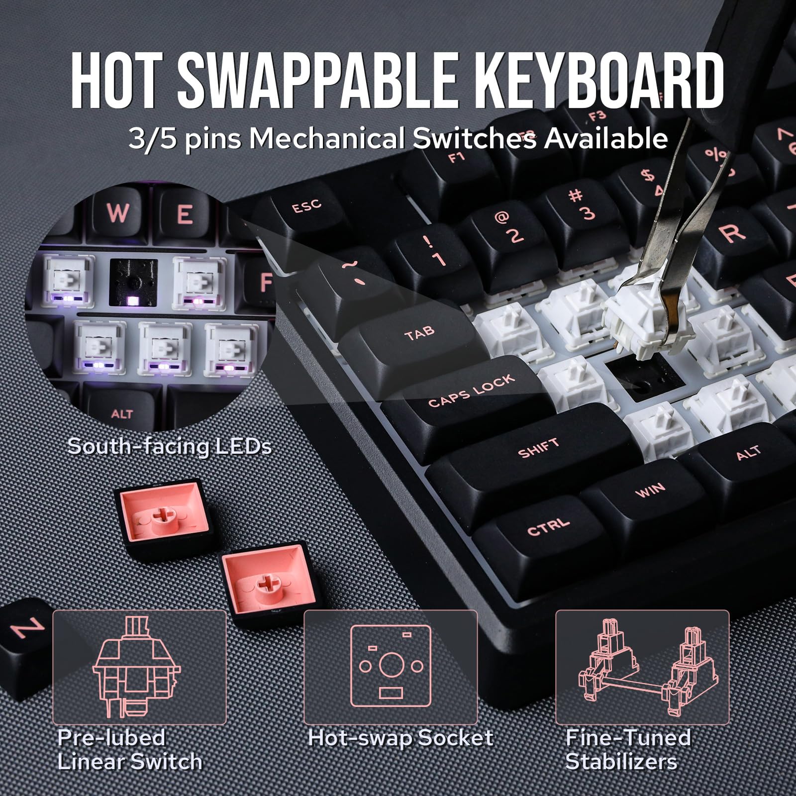 EPOMAKER Galaxy100 QMK/VIA Wireless Mechanical Gaming Keyboard - Aluminum Case, Bluetooth/2.4Ghz/USB-C Connectivity, Hot-Swappable Linear Switches, NKRO, RGB Backlit (Black/Marble White) - Perfect for PC Gaming, Office Work & Typing Enthusiasts